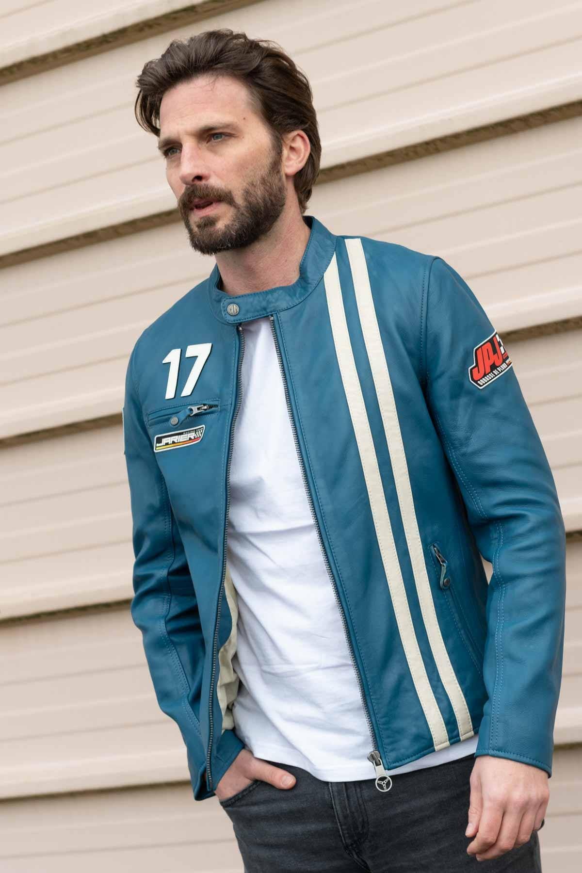 Pilot JP Jarier's blue leather jacket - Image n°1