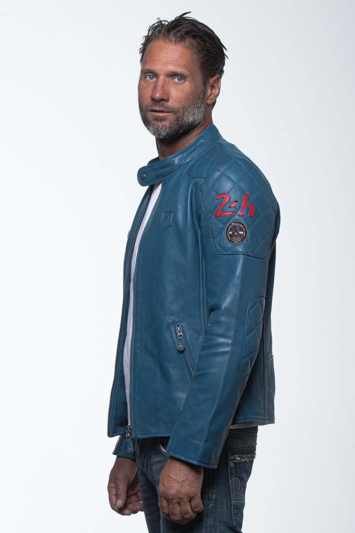 Ocean blue racing leather jacket - Image n°2