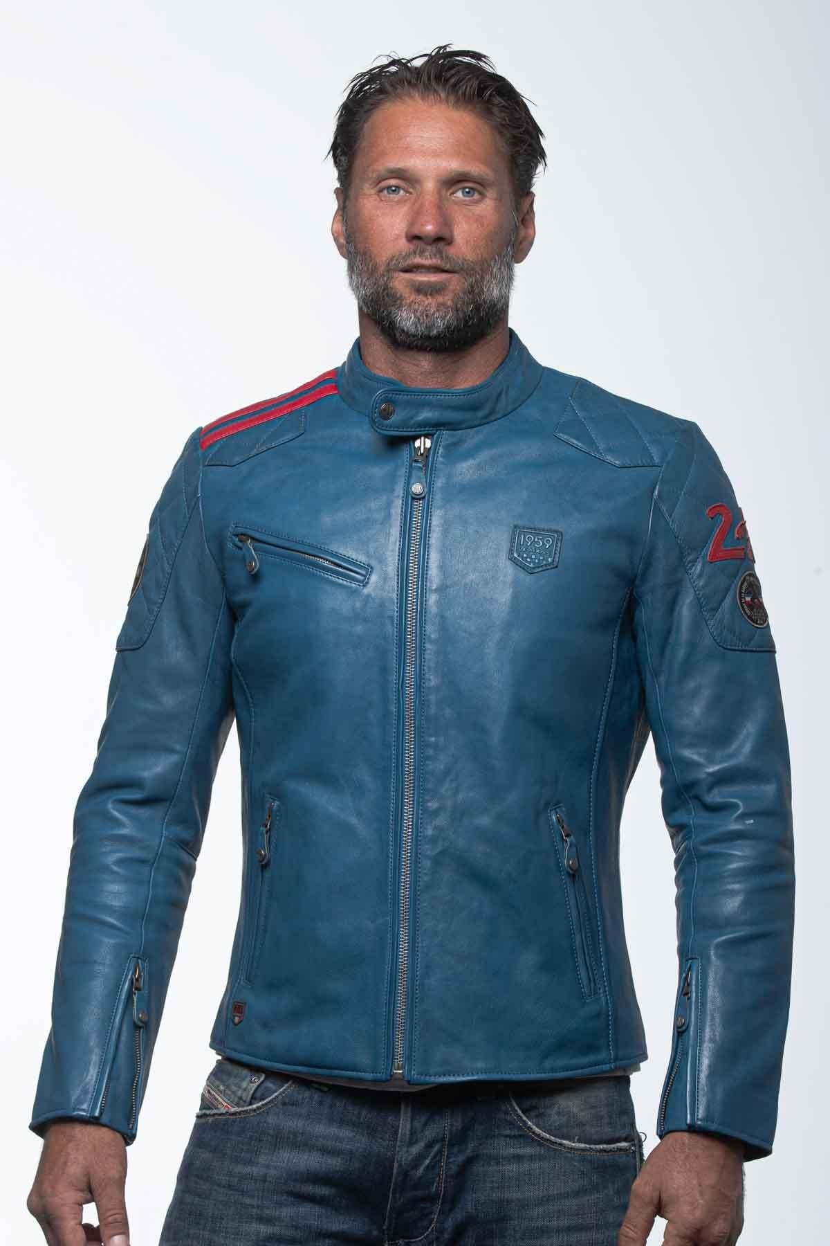 Ocean blue racing leather jacket - Image n°3