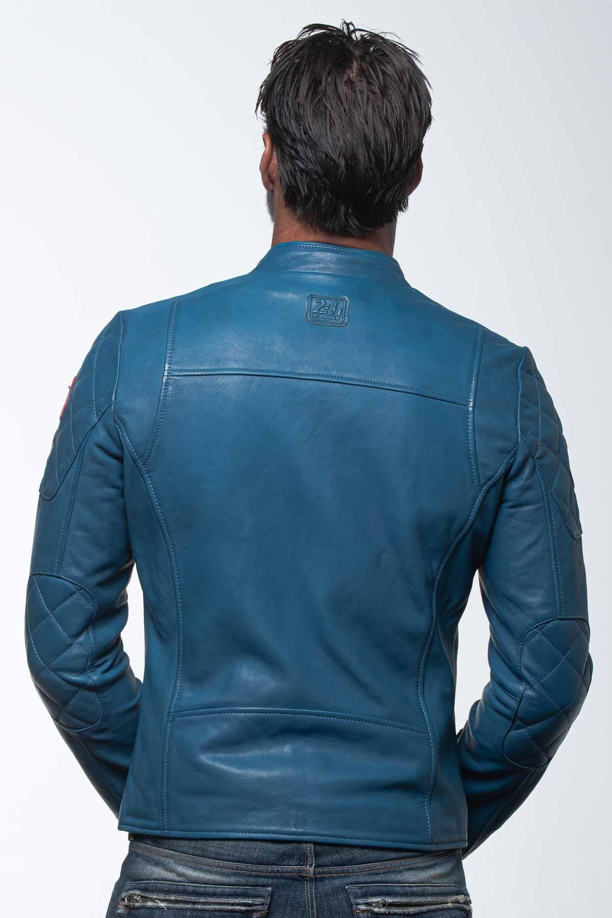 Ocean blue racing leather jacket - Image n°4