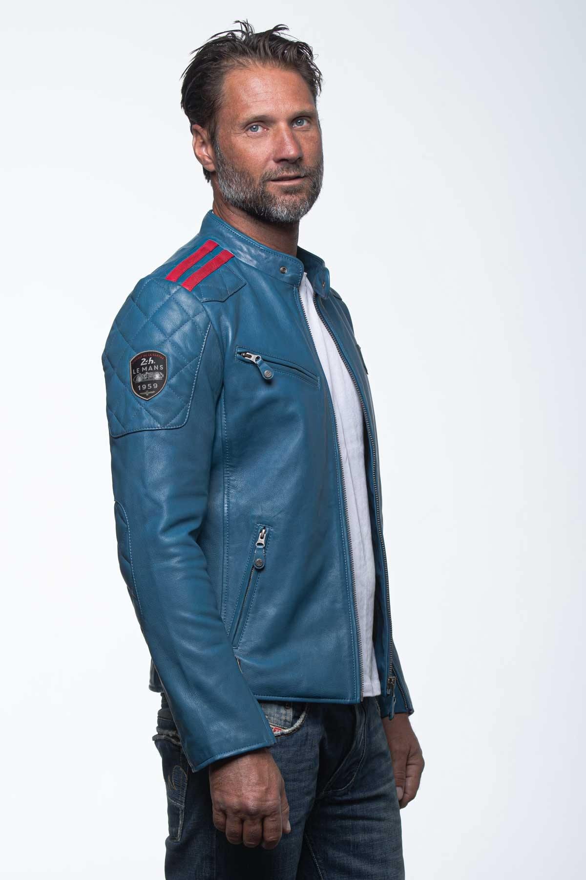 Ocean blue racing leather jacket - Image n°5