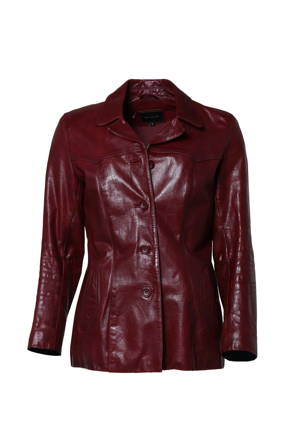 Red buffalo leather jacket for women - Image n°1