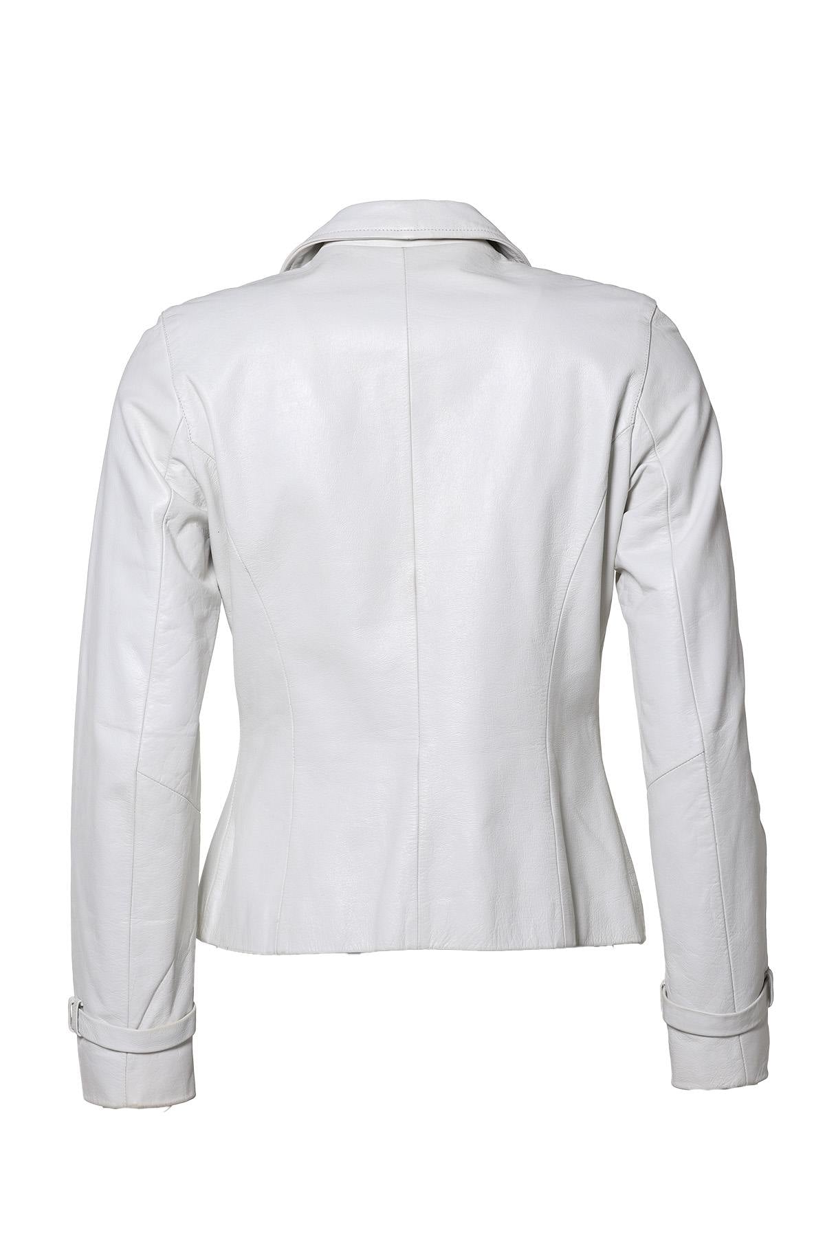 White leather Biker Jacket for Women - Image n°2