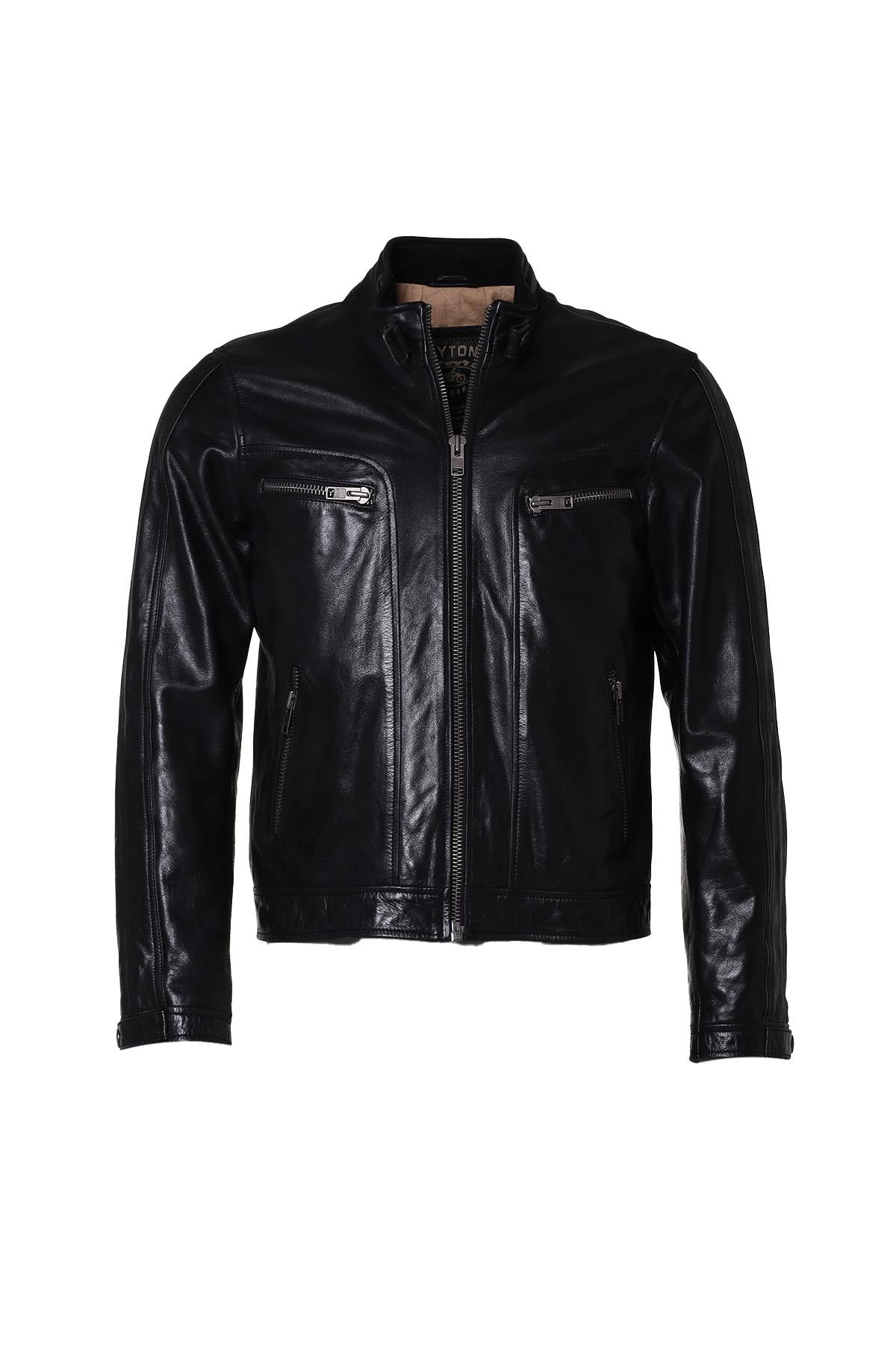 Biker-style buffalo leather jacket - Image n°1