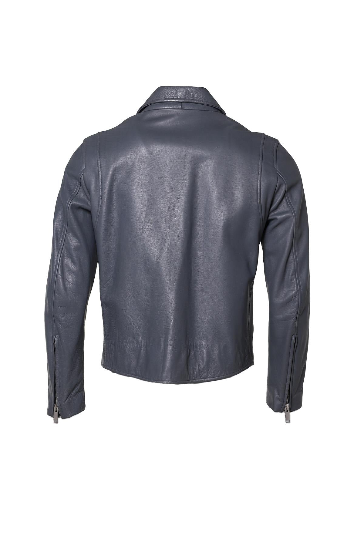 Blue gray cowhide Biker Jacket for Men - Image n°2