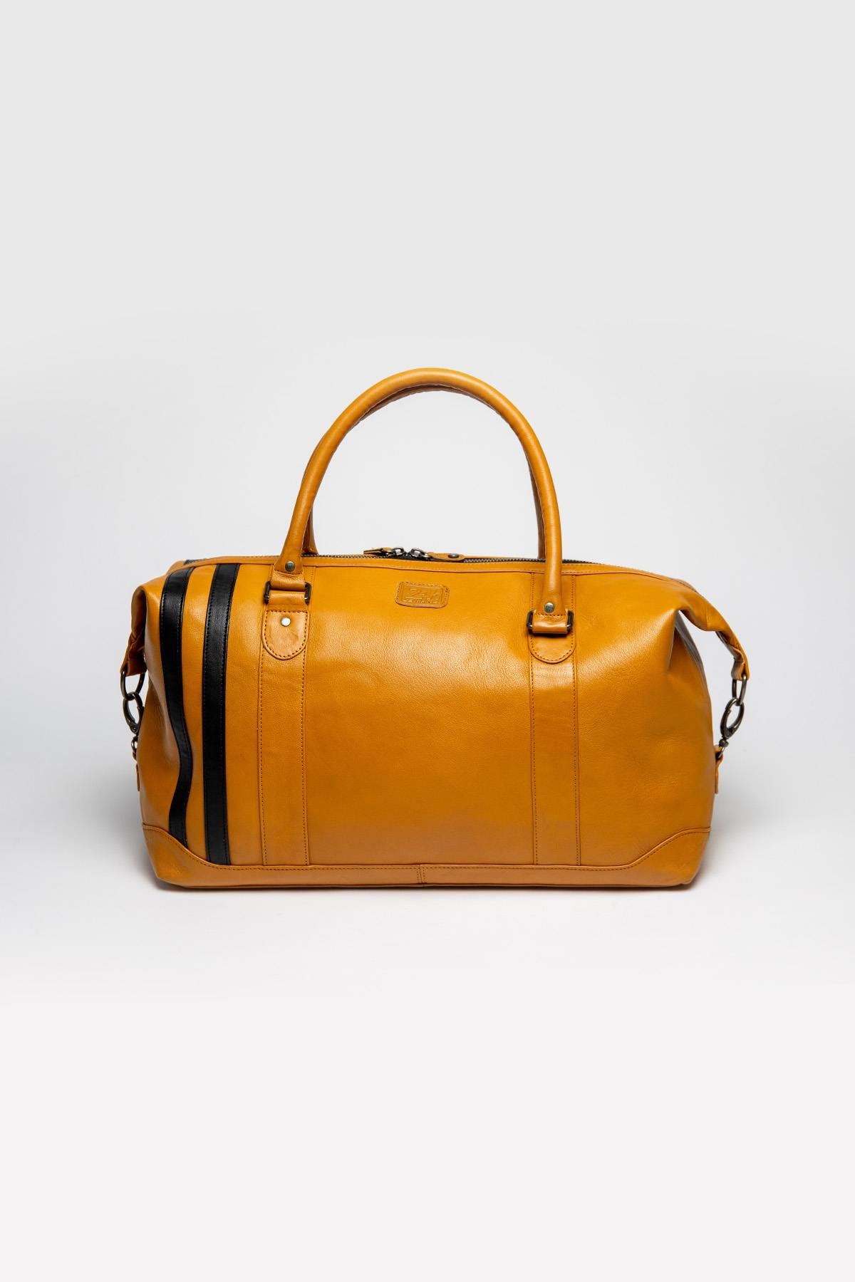 Yellow leather racing style travel bag - Image n°3