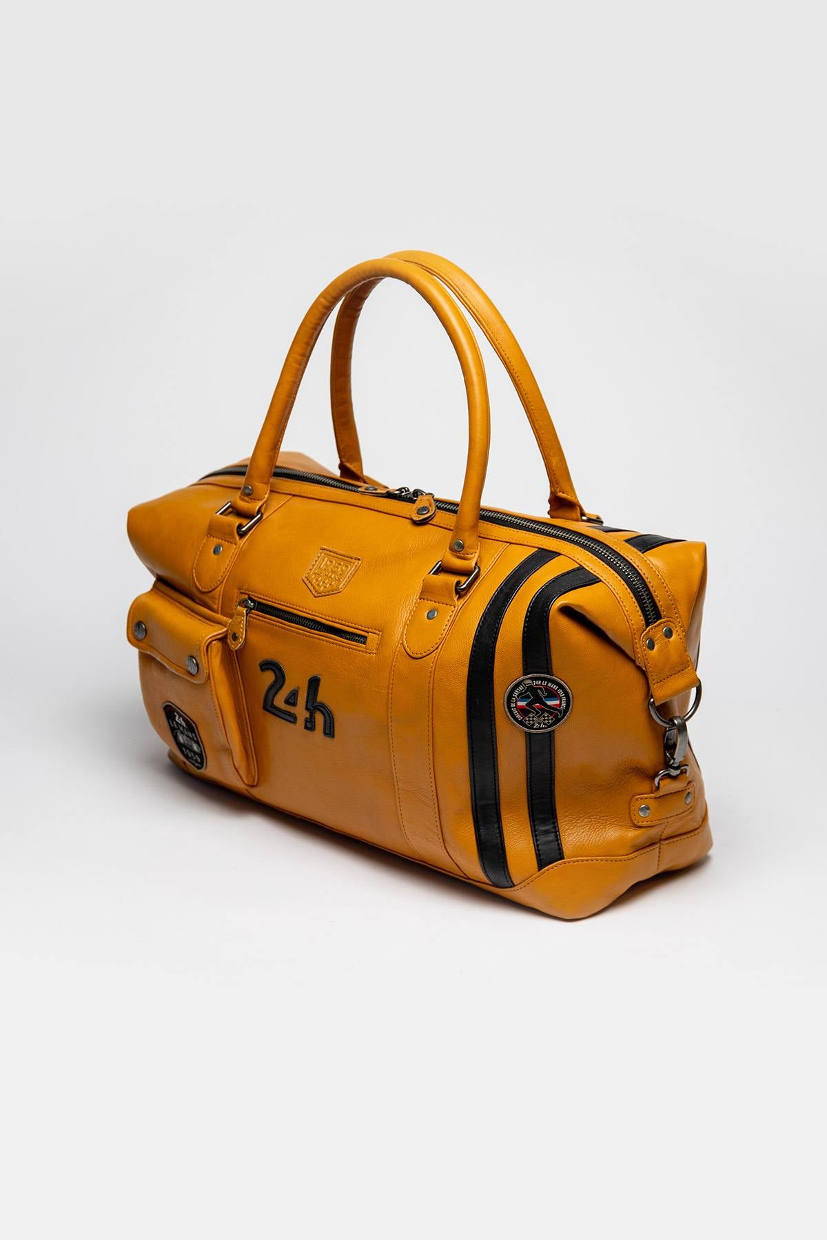 Yellow leather racing style travel bag - Image n°5