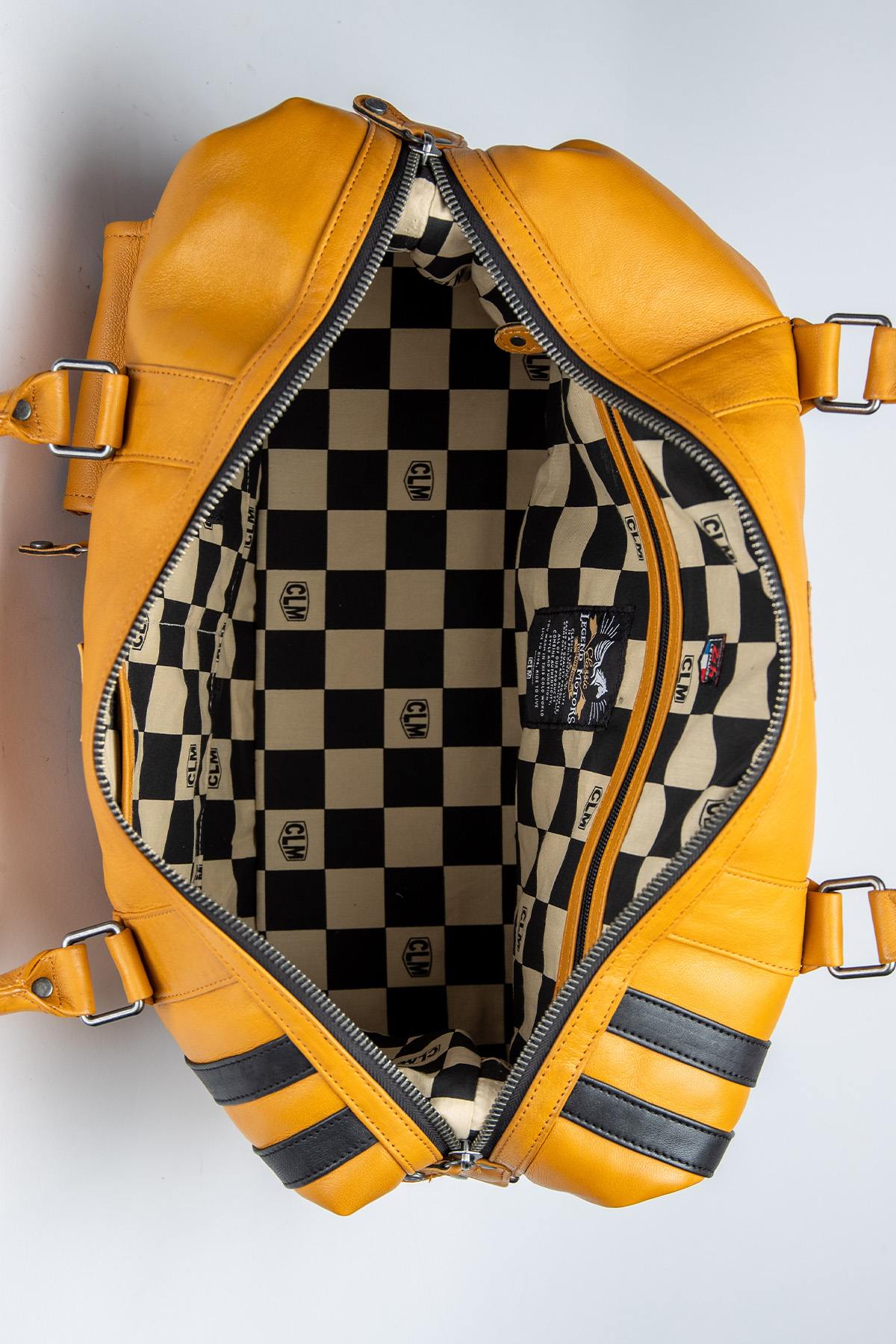 Yellow leather racing style travel bag - Image n°4