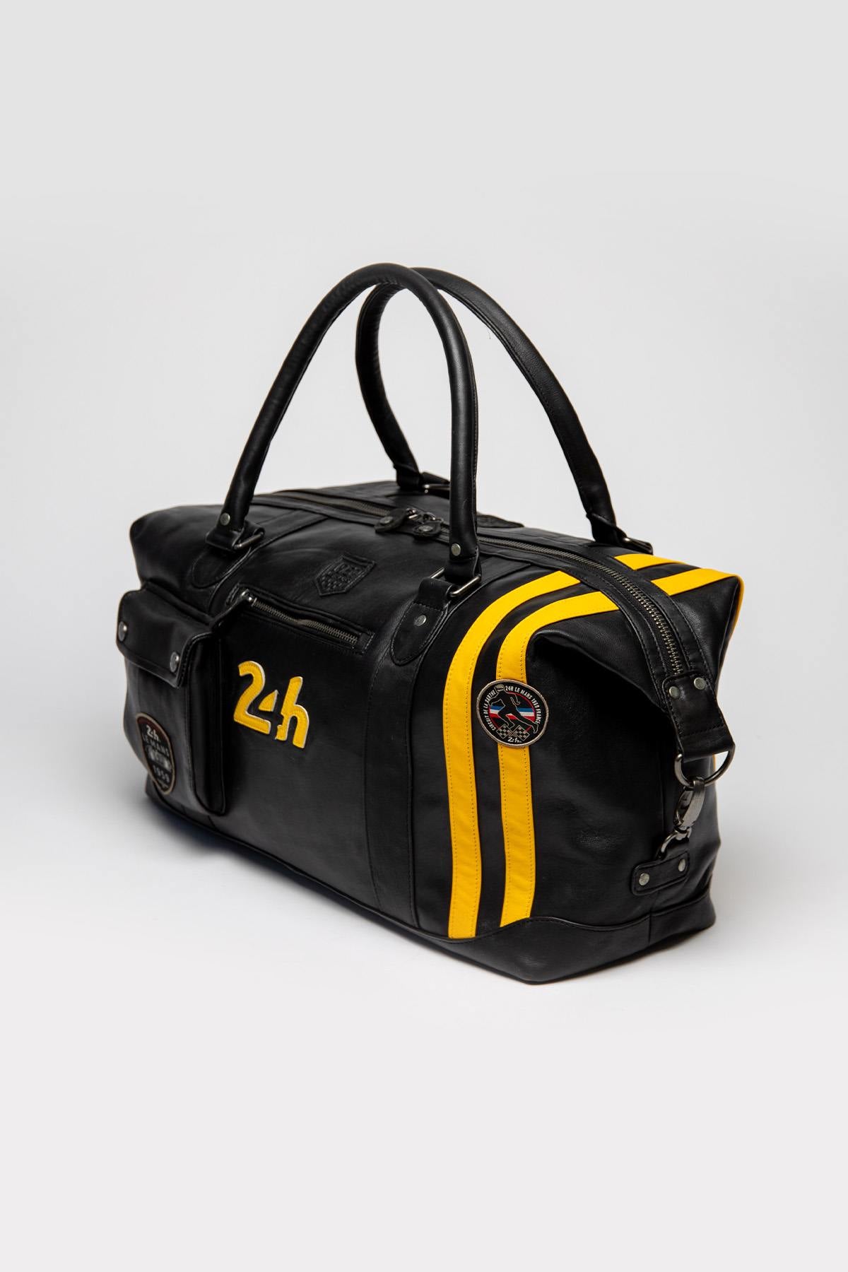 Black leather racing style travel bag - Image n°4