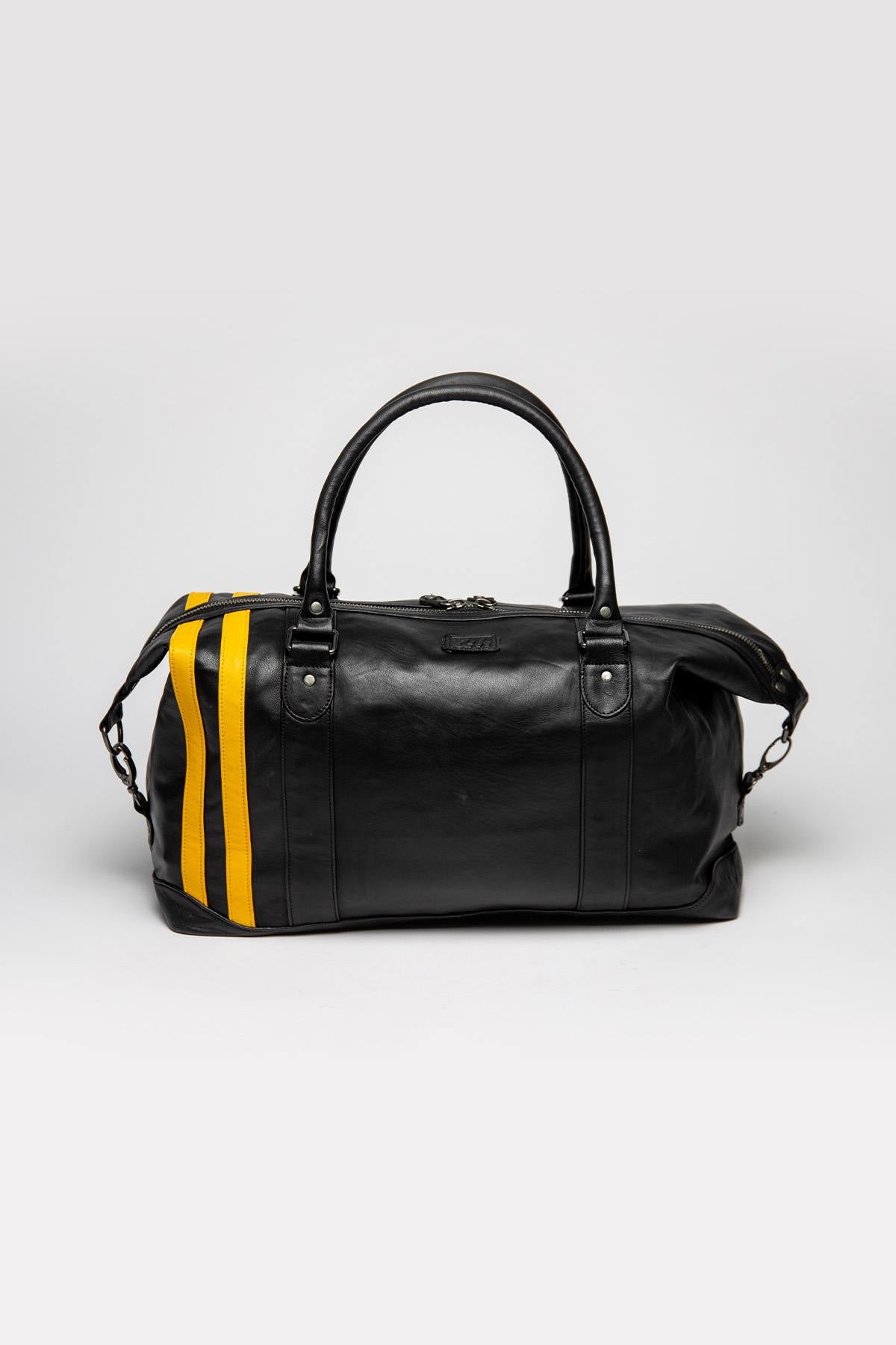 Black leather racing style travel bag - Image n°2