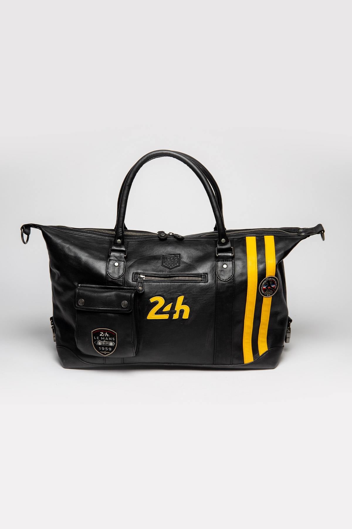 Black leather racing style travel bag - Image n°5