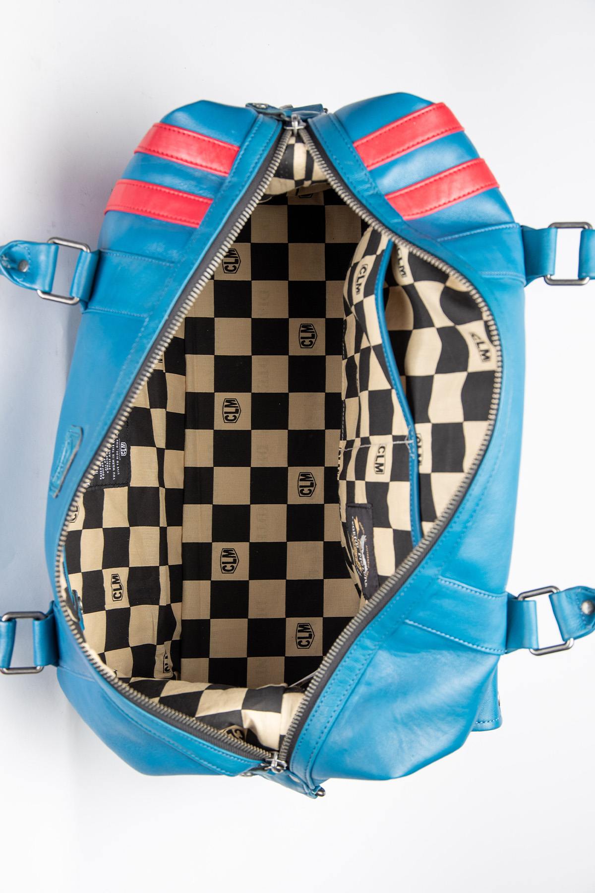 Racing style ocean blue leather travel bag - Image n°3