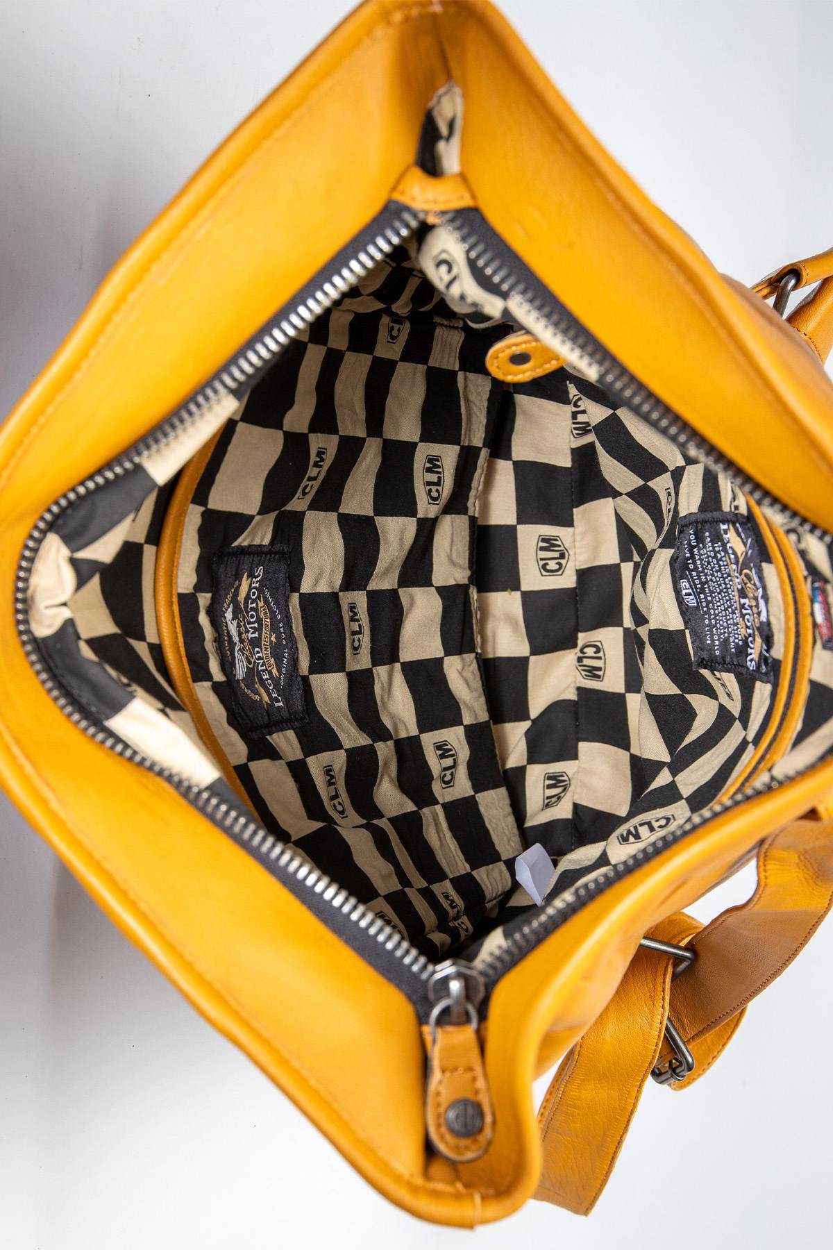 Racing style blue yellow leather backpack - Image n°3