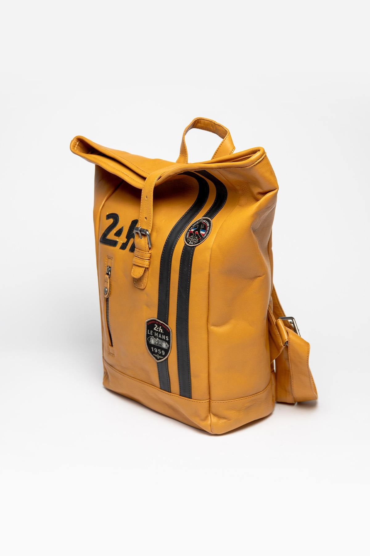 Racing style blue yellow leather backpack - Image n°4