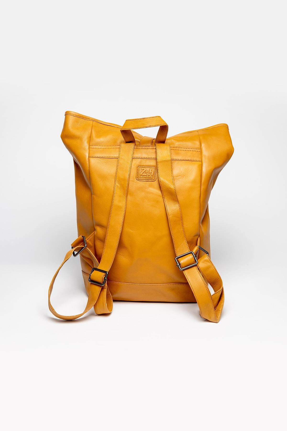 Racing style blue yellow leather backpack - Image n°2