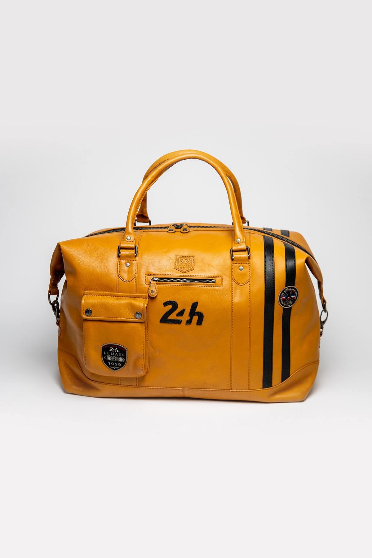 Yellow racing leather travel bag 72h format - Image n°1