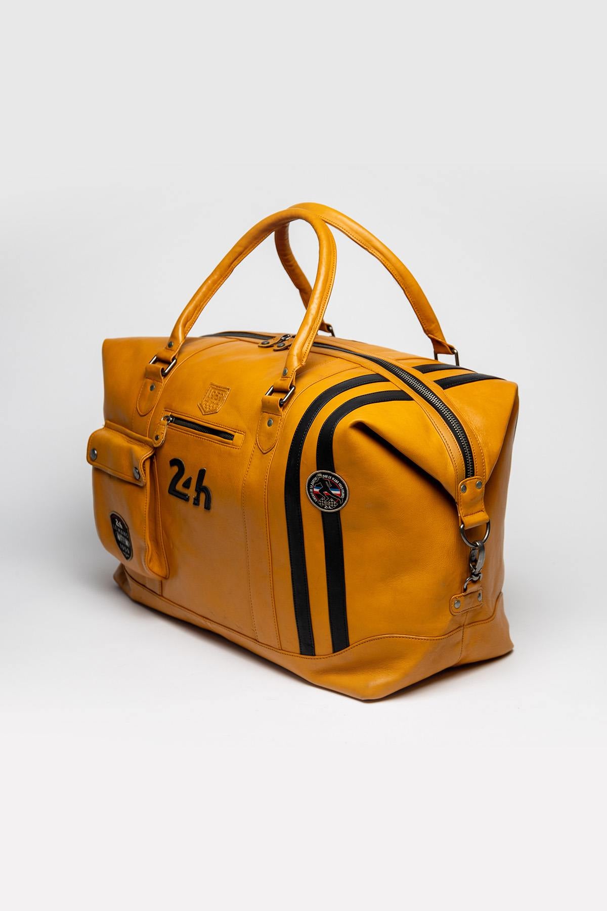 Yellow racing leather travel bag 72h format - Image n°4