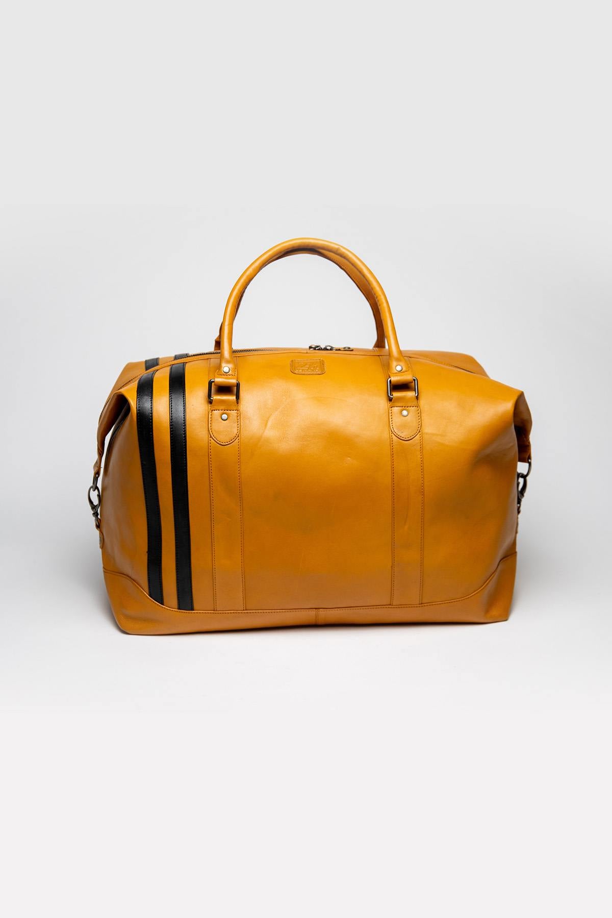 Yellow racing leather travel bag 72h format - Image n°2