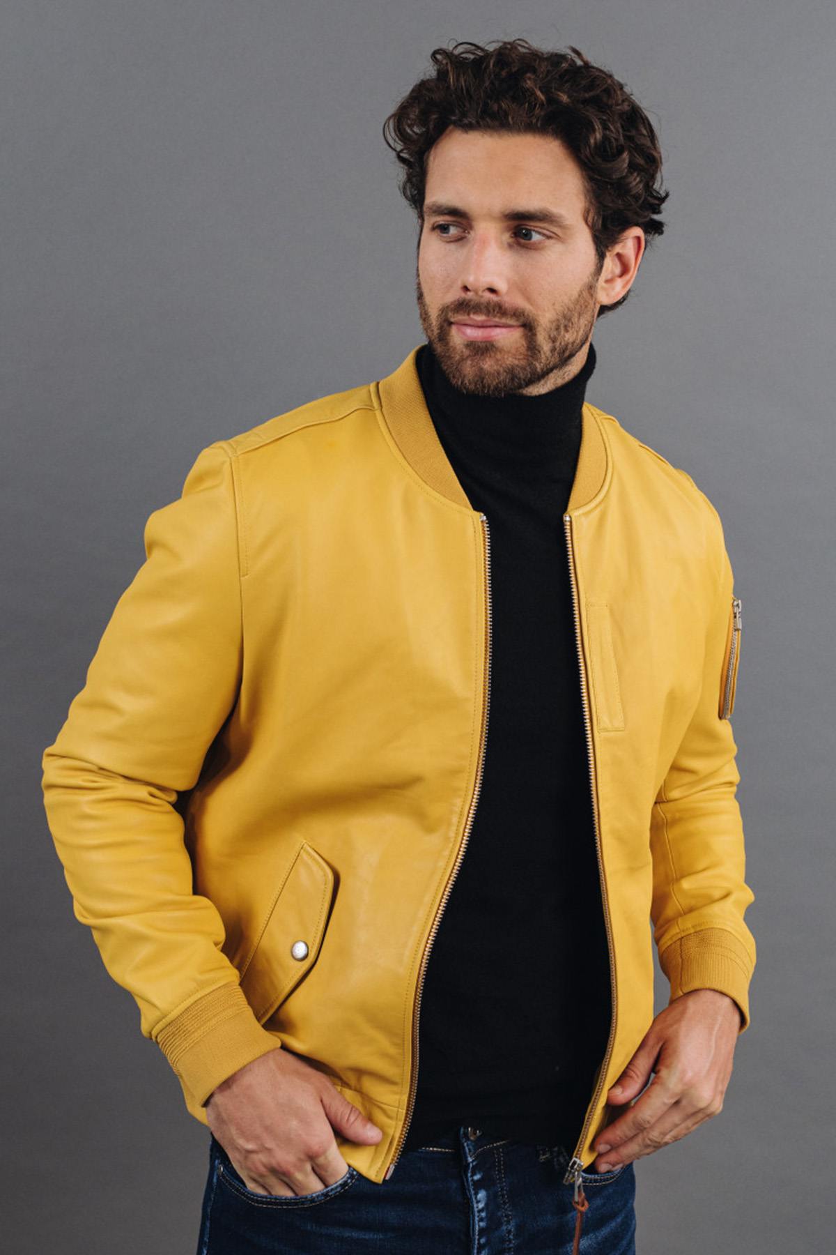 Patrouille de France yellow leather jacket - Image n°1