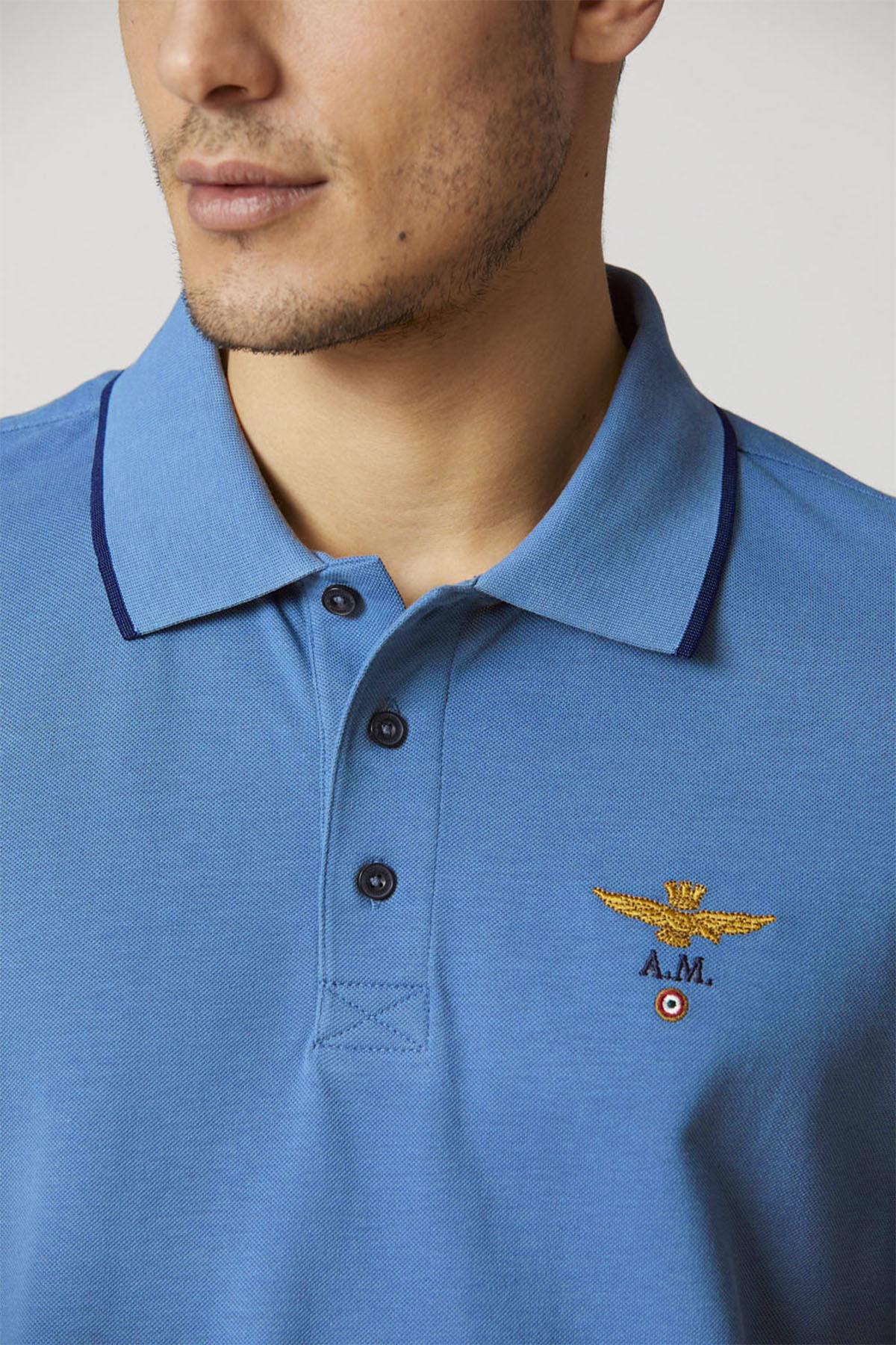 Sky blue short-sleeved cotton polo shirt - Image n°3