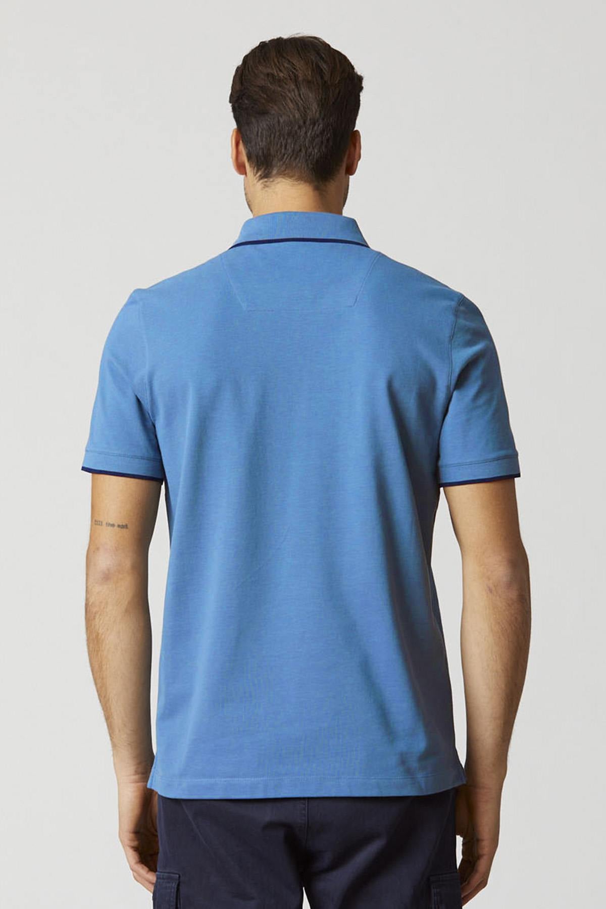 Sky blue short-sleeved cotton polo shirt - Image n°2