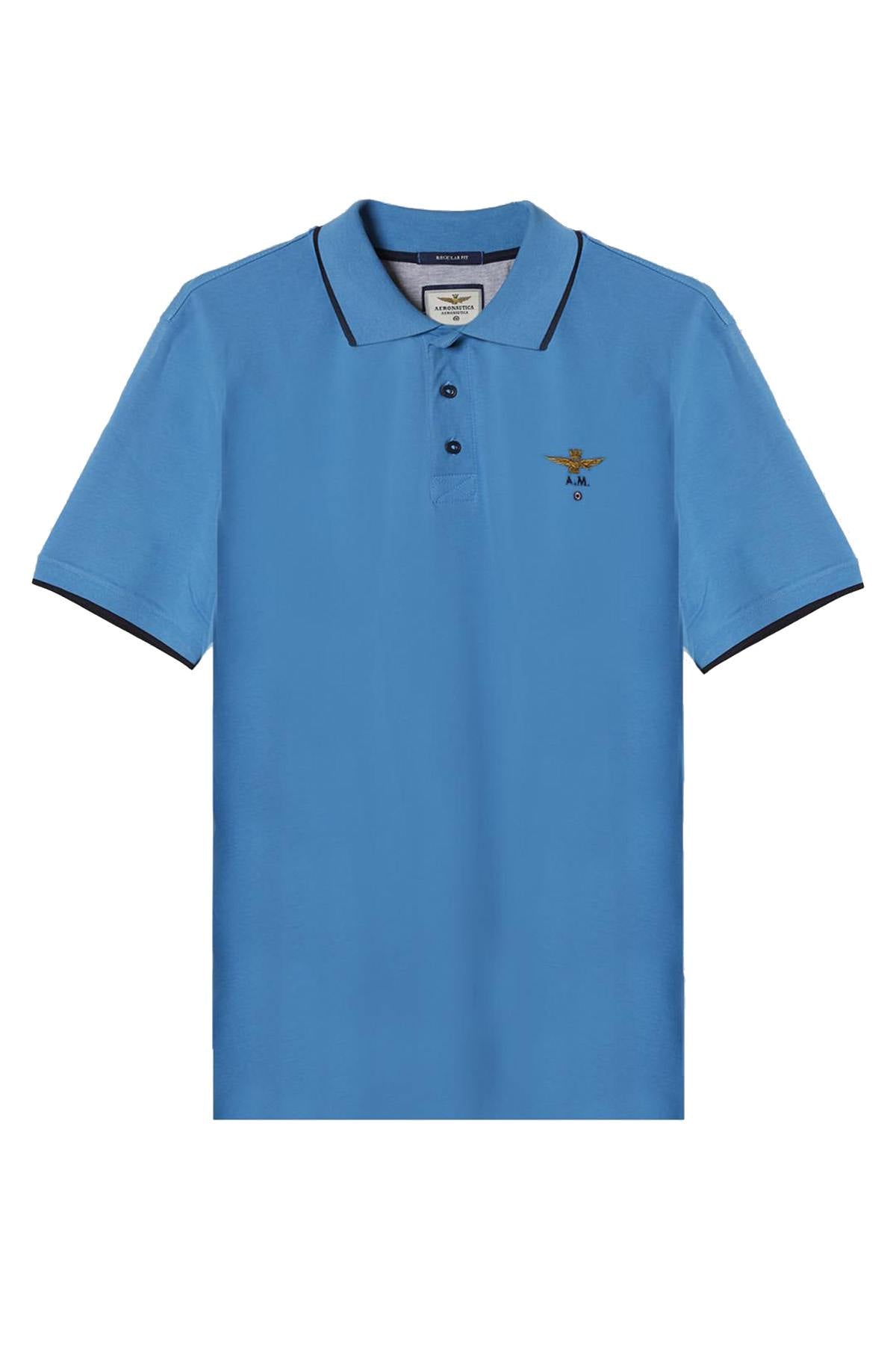 Sky blue short-sleeved cotton polo shirt - Image n°4