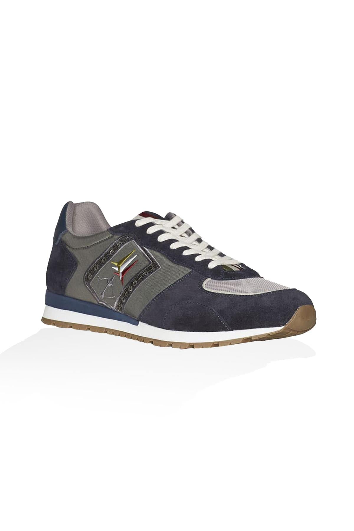 Navy blue textile shoes with badge - Image n°1