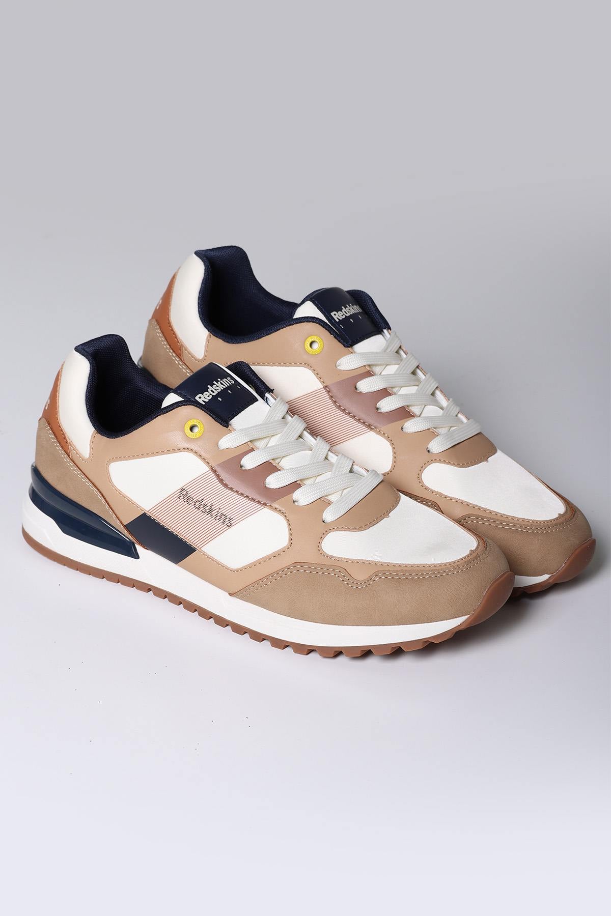 Beige, cognac and navy canvas sneakers - Image n°3