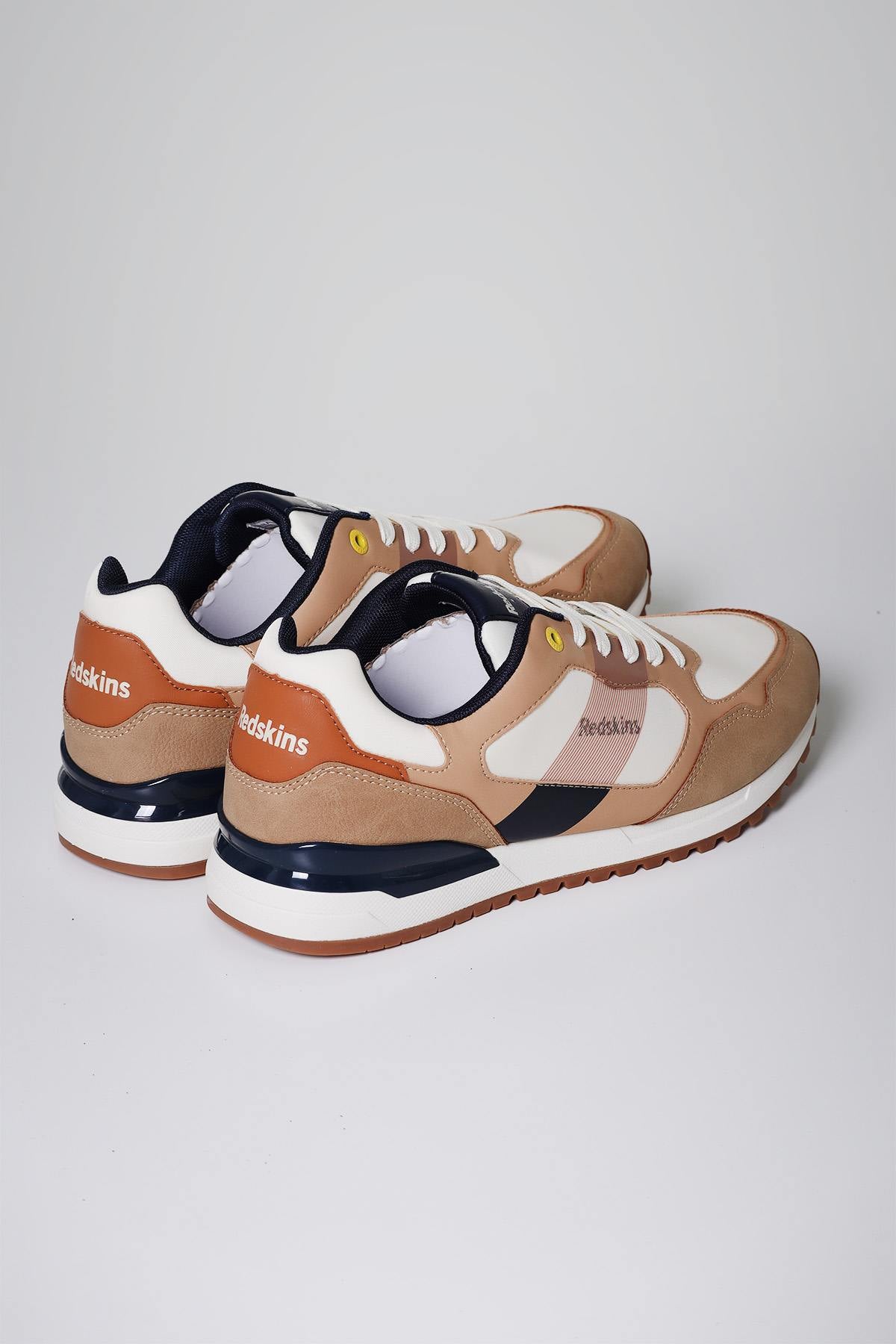 Beige, cognac and navy canvas sneakers - Image n°6