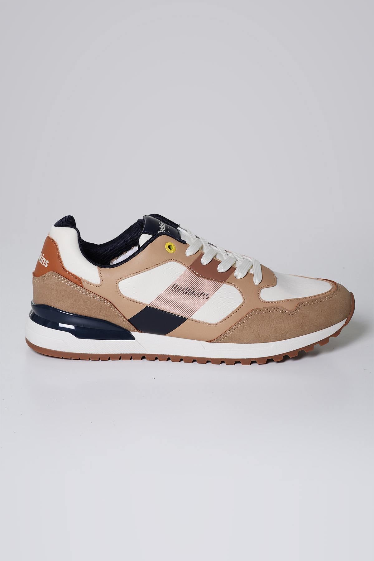 Beige, cognac and navy canvas sneakers - Image n°5