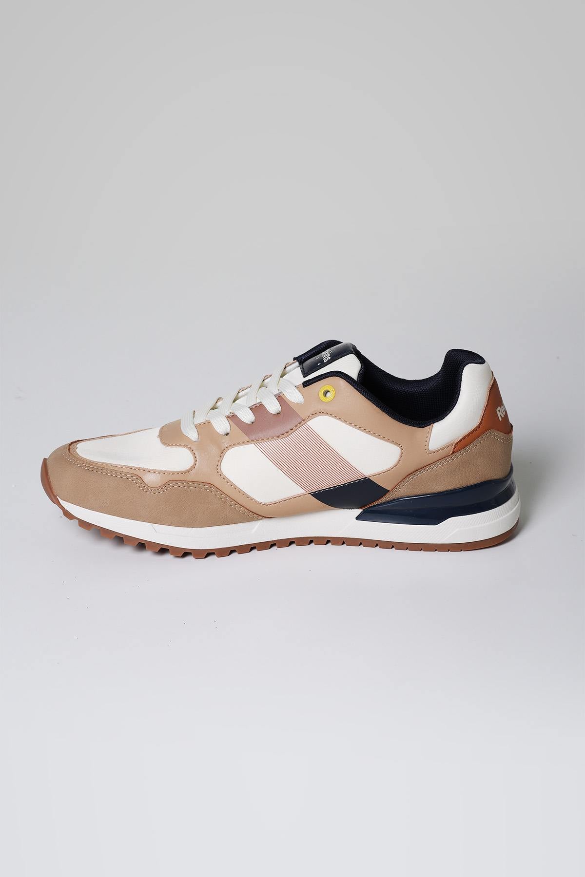 Beige, cognac and navy canvas sneakers - Image n°7