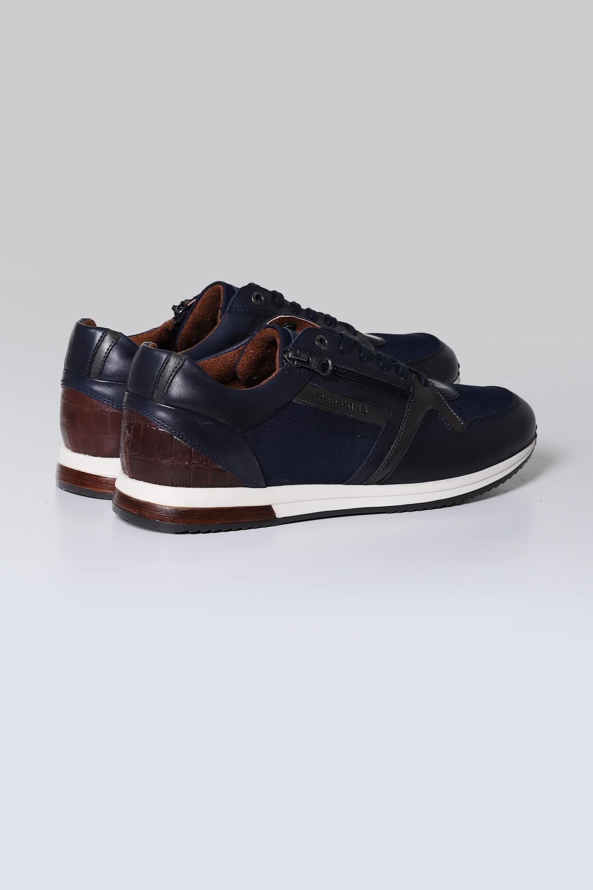 Navy and gray leather sneakers - Image n°2