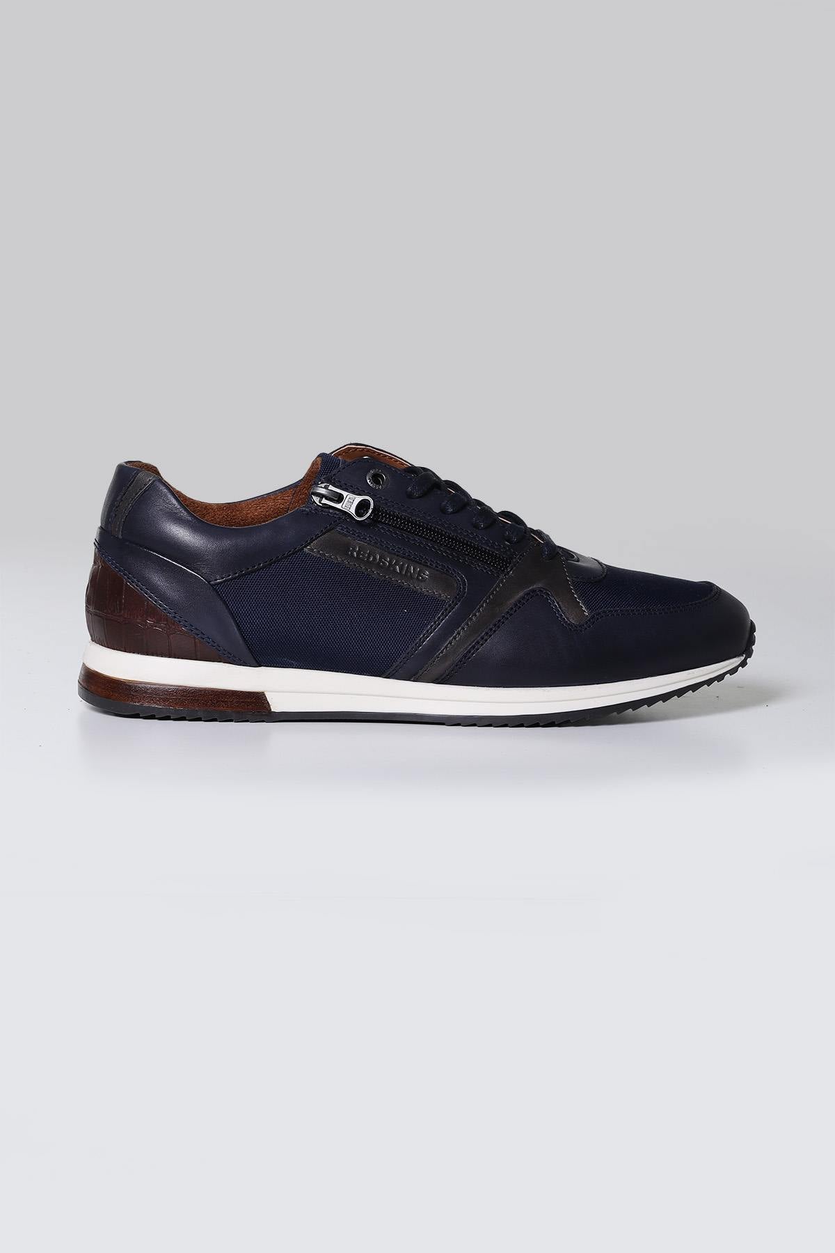 Navy and gray leather sneakers - Image n°6