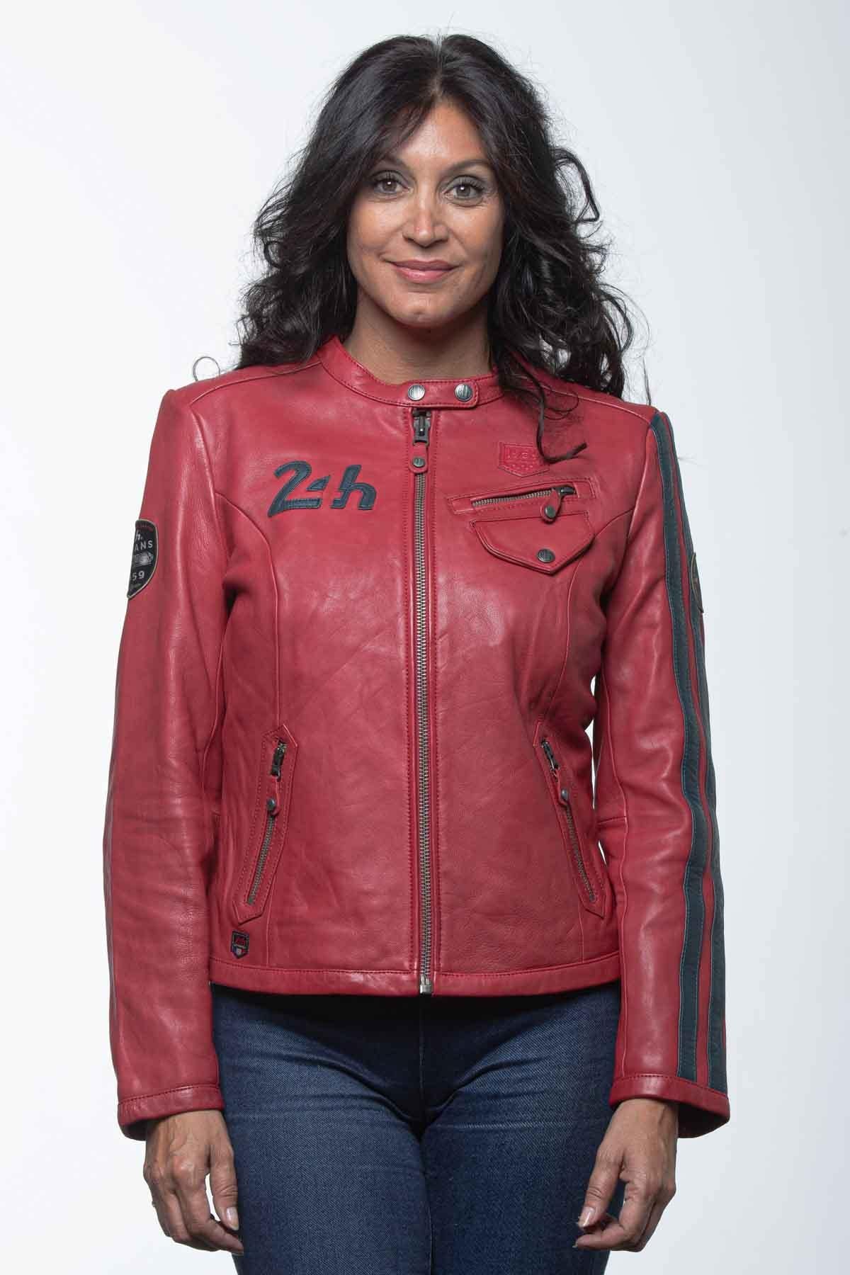 Red racing leather jacket for women - Image n°2