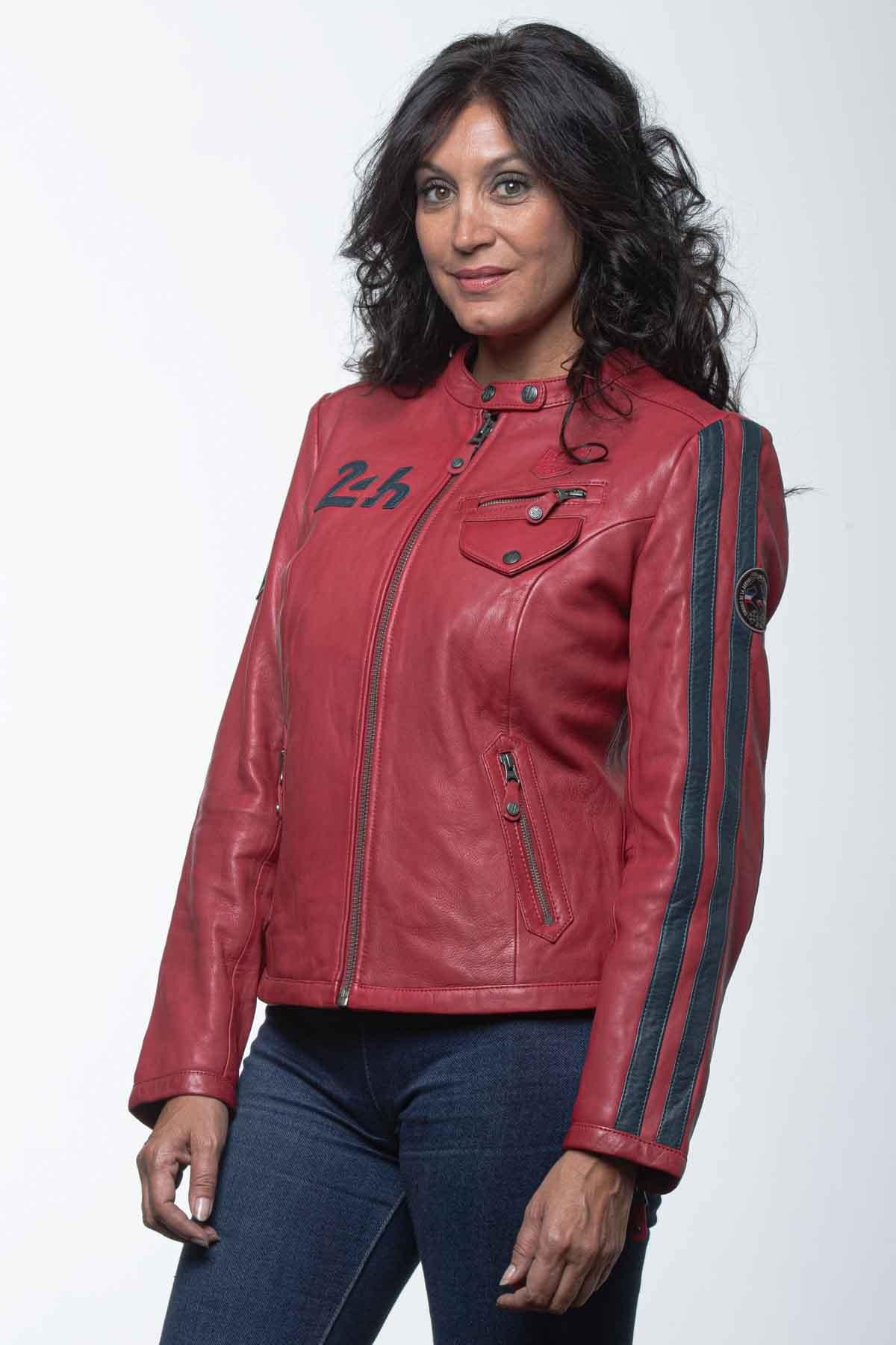 Red racing leather jacket for women - Image n°1