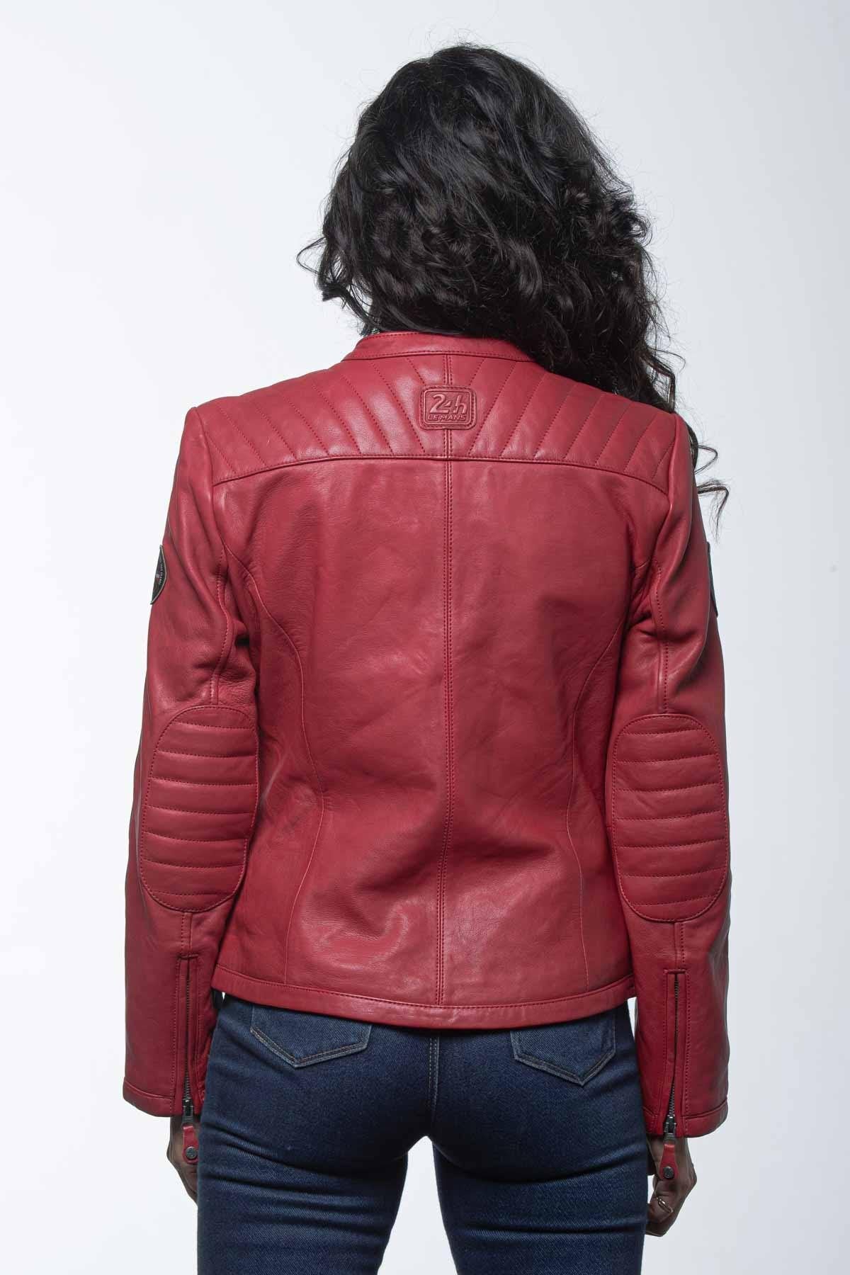 Red racing leather jacket for women - Image n°3