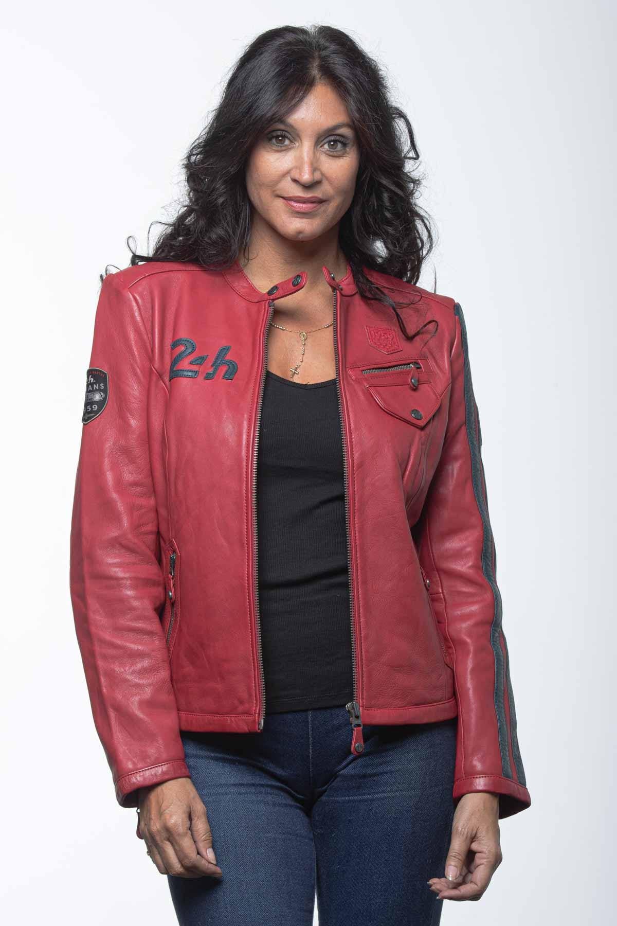 Red racing leather jacket for women - Image n°4