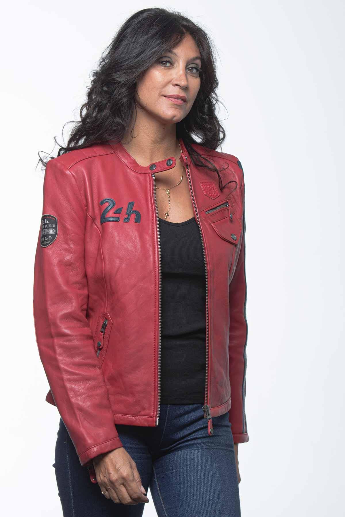 Red racing leather jacket for women - Image n°5