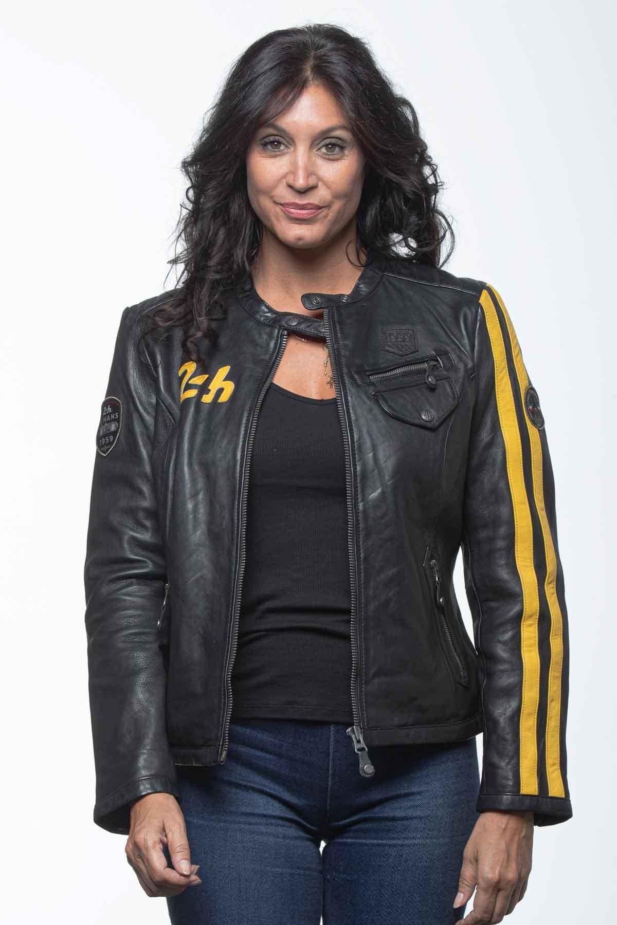 Black racing leather jacket for women - Image n°5