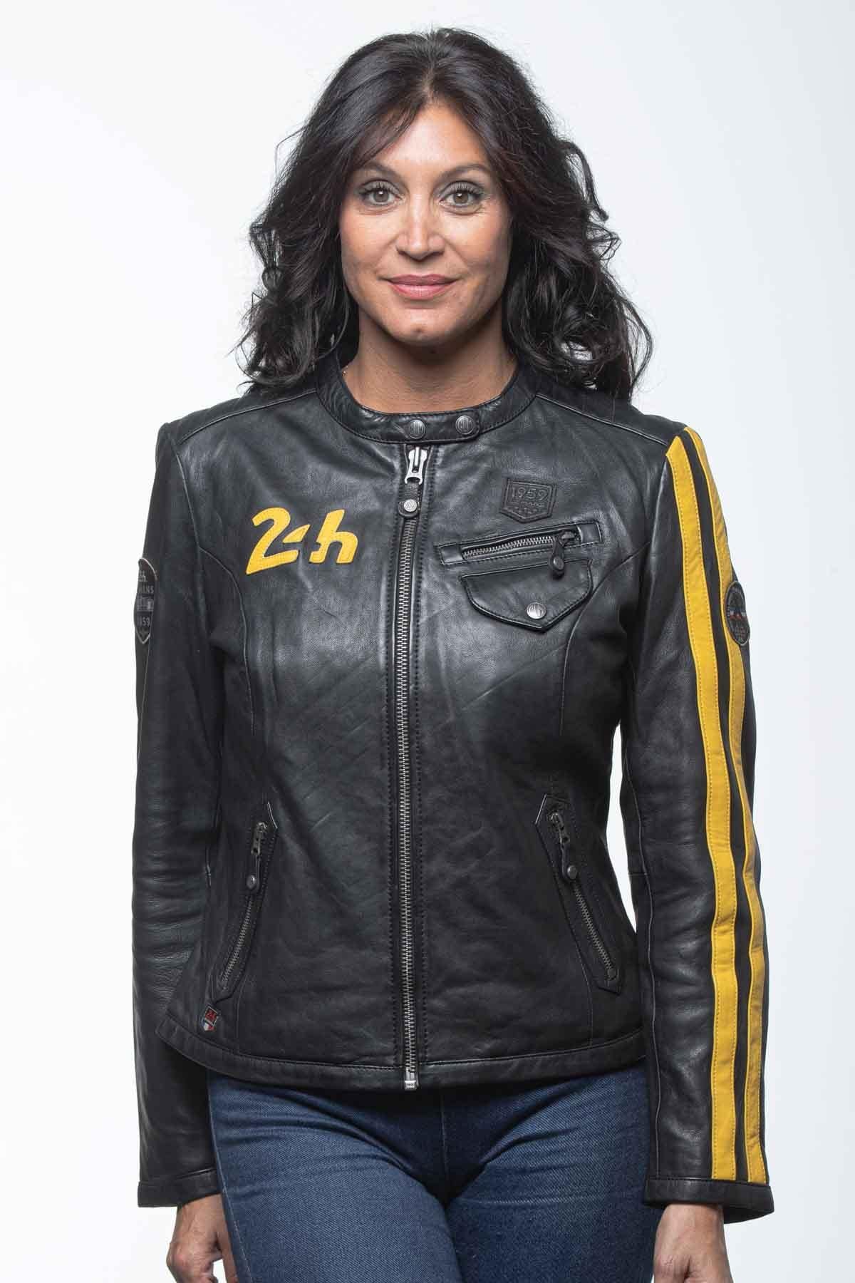 Black racing leather jacket for women - Image n°3