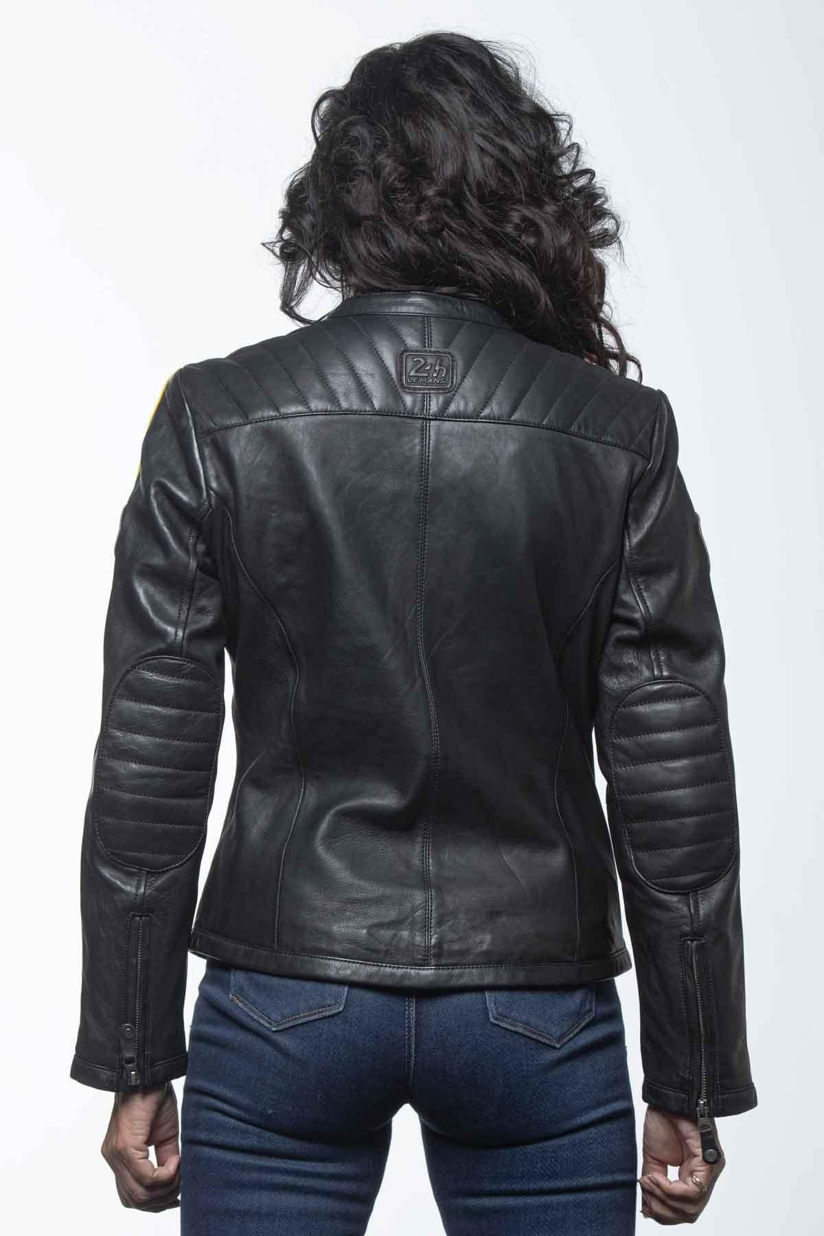 Black racing leather jacket for women - Image n°4