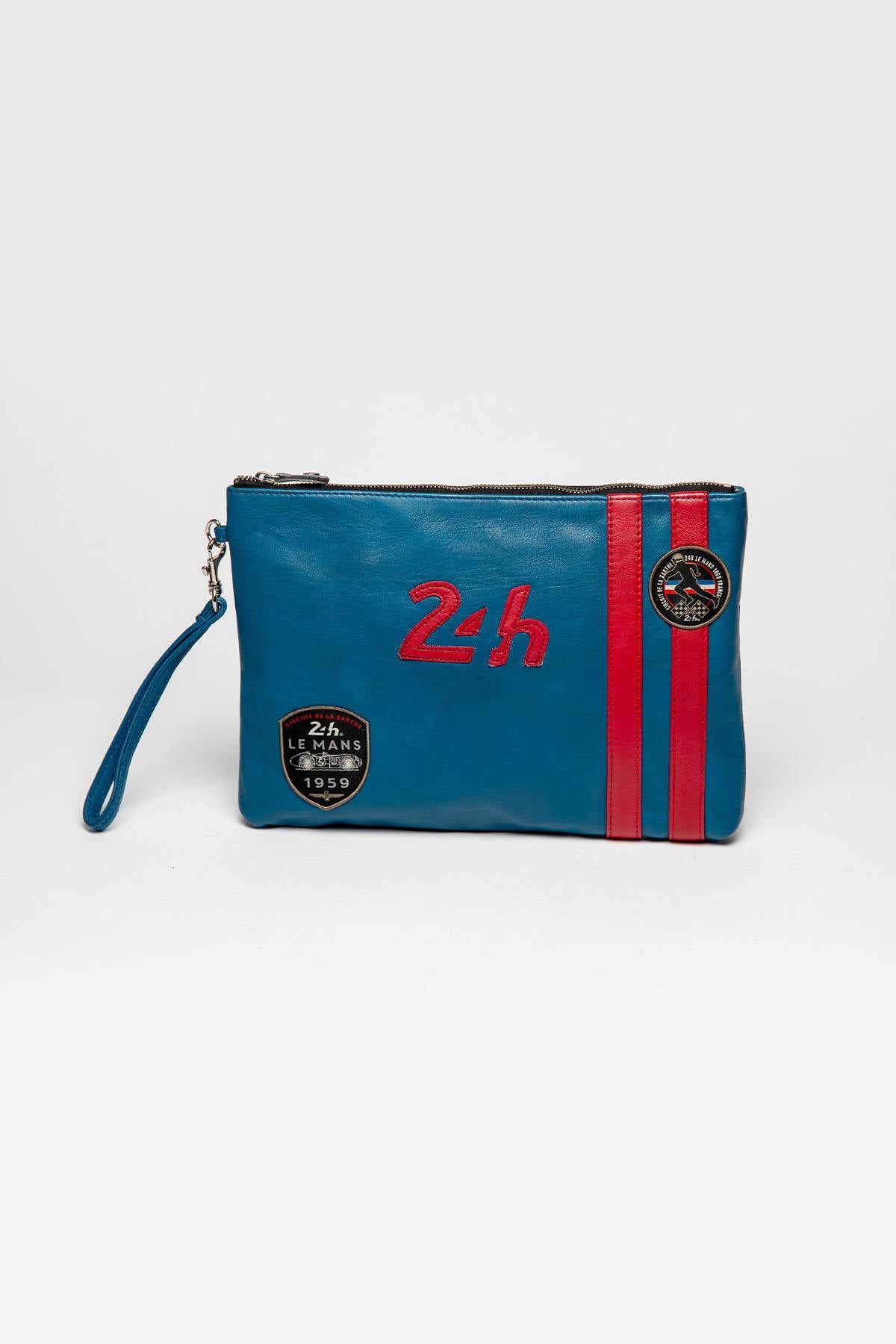 Ocean blue racing leather pouch - Image n°1