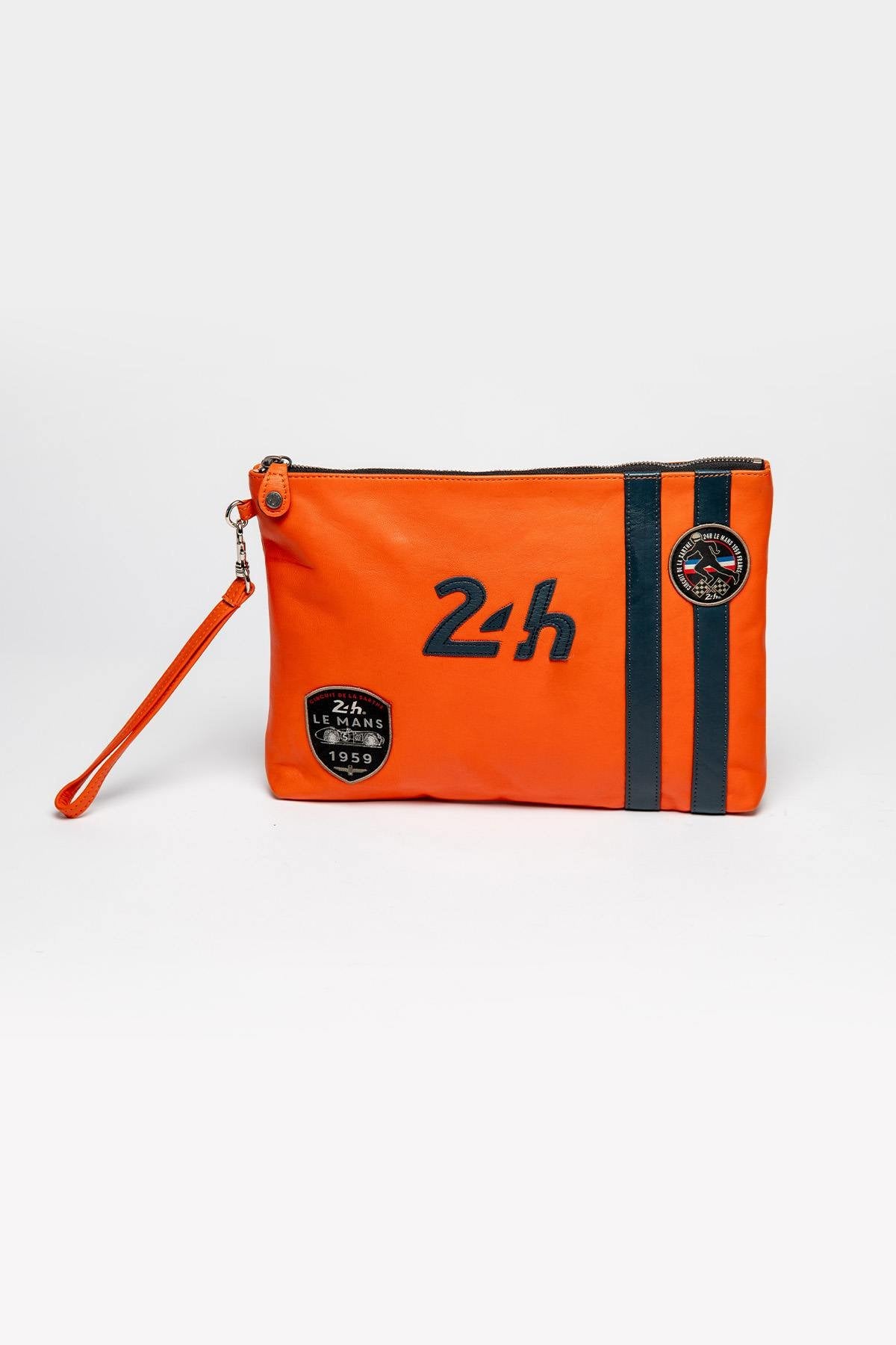 Orange racing leather pouch - Image n°1