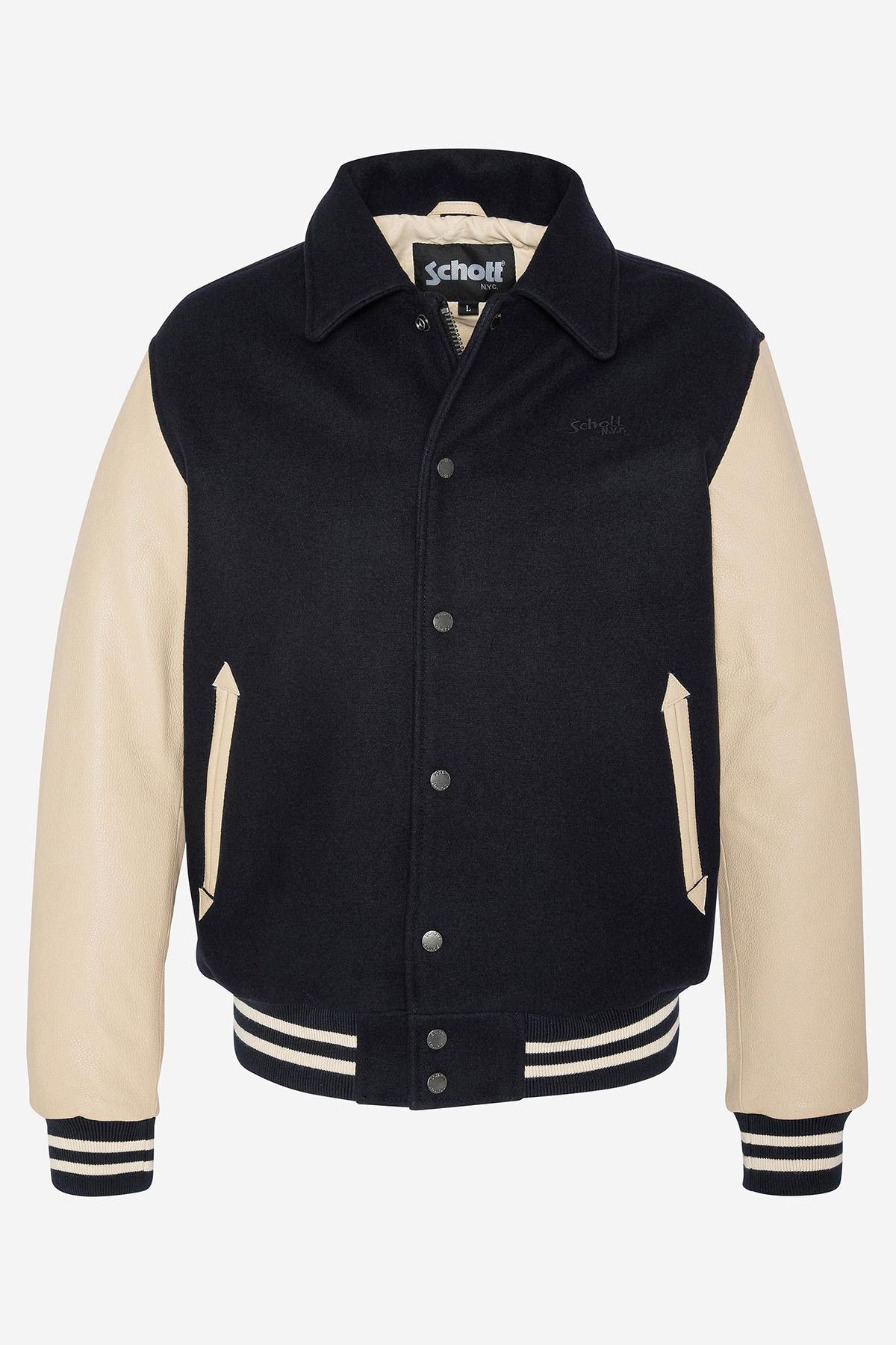 Iconic navy blue and beige Varsity Teddy - Image n°1