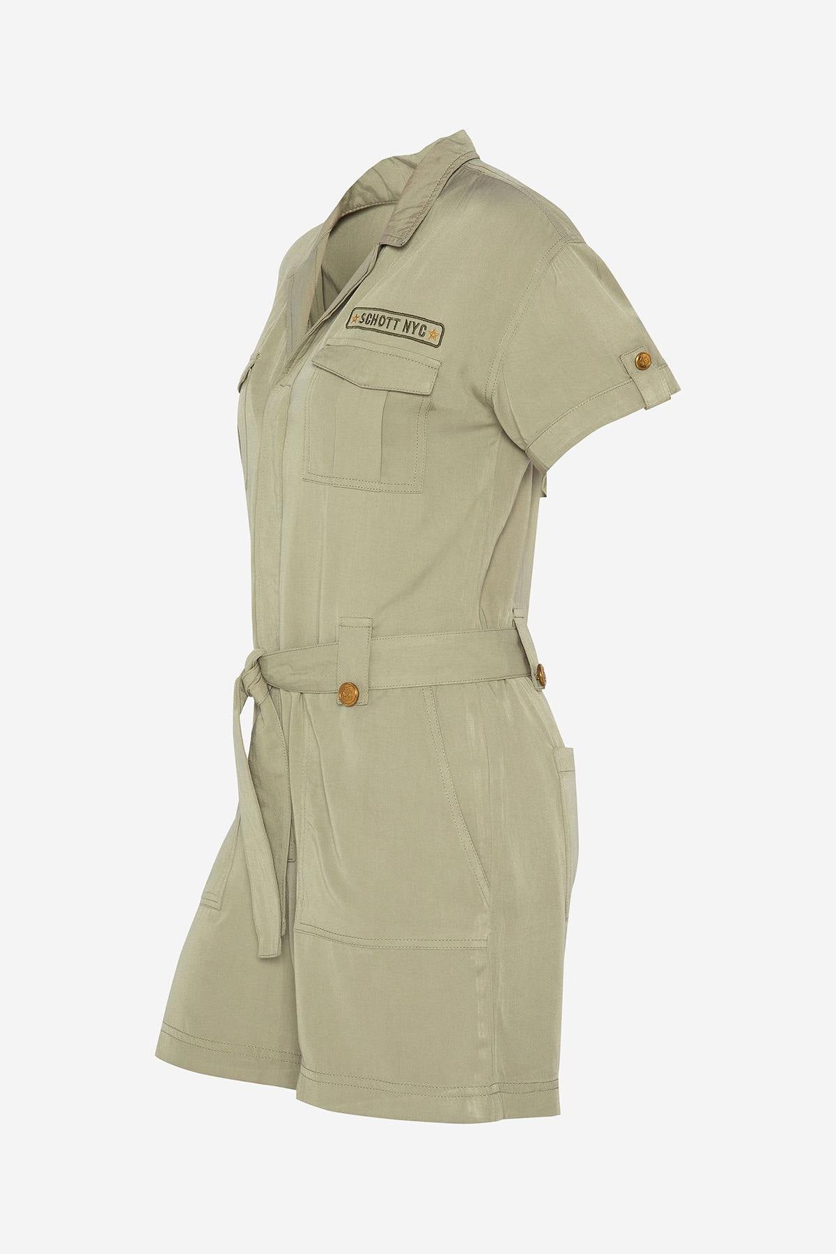 Light khaki army playsuit for women - Image n°9