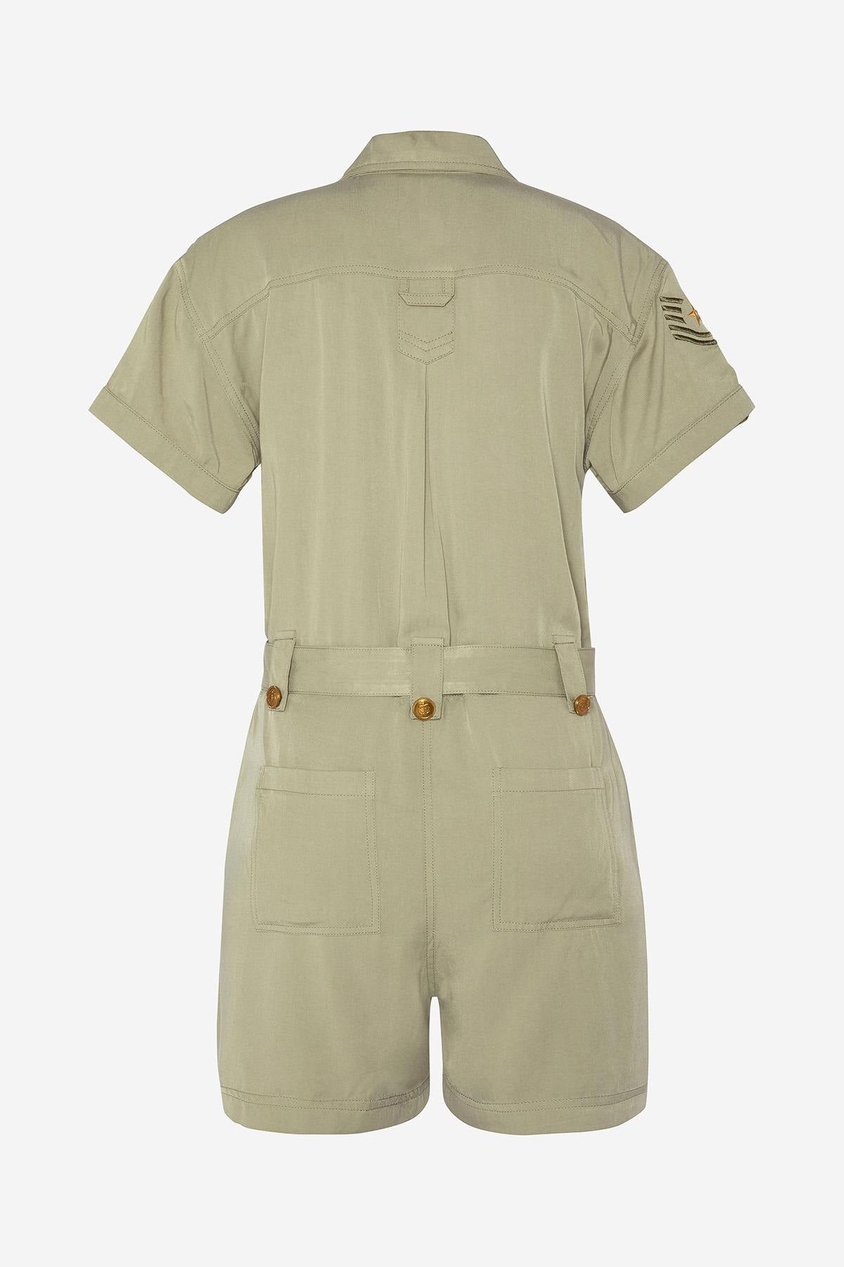 Light khaki army playsuit for women - Image n°7