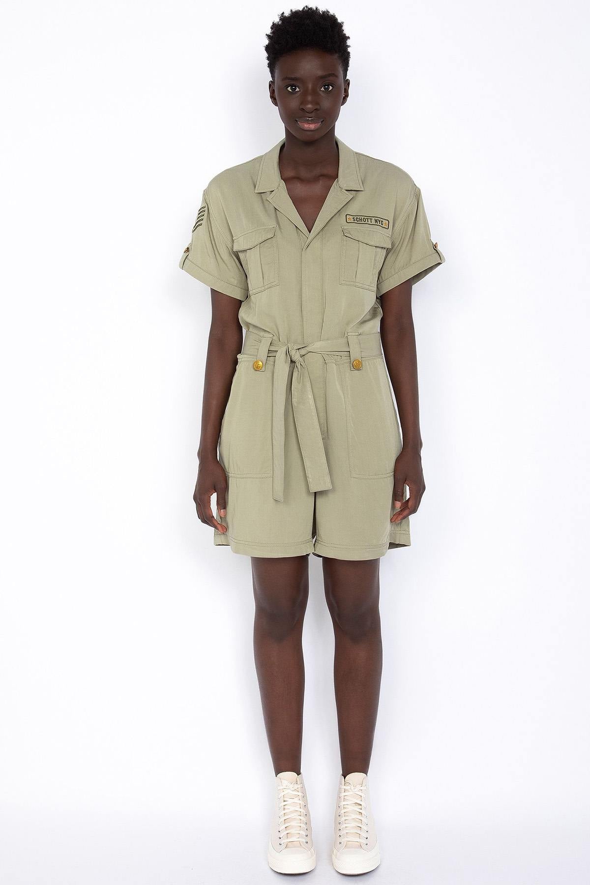 Light khaki army playsuit for women - Image n°4