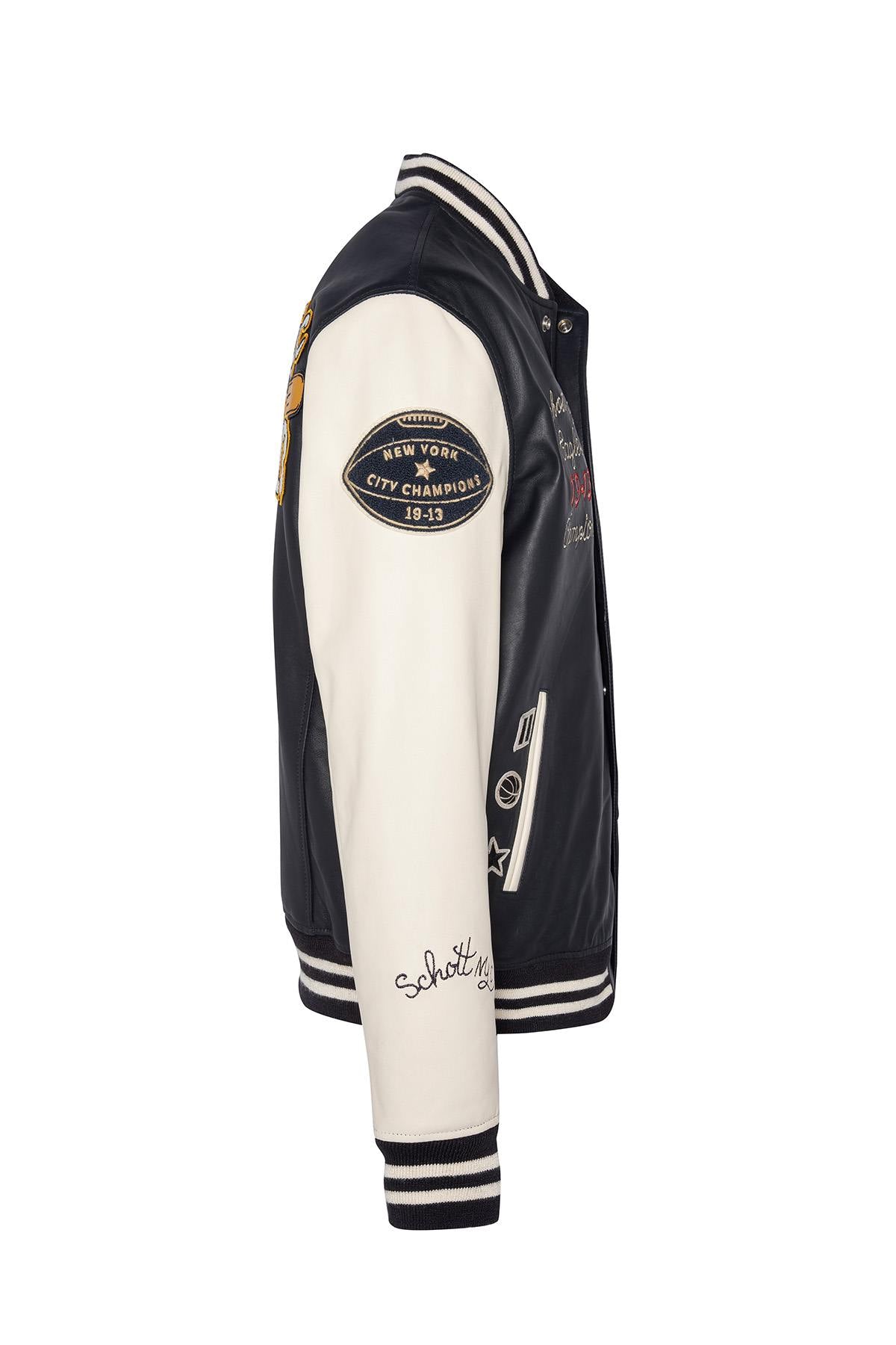 Varsity teddy in off-white and navy blue leather - Image n°12