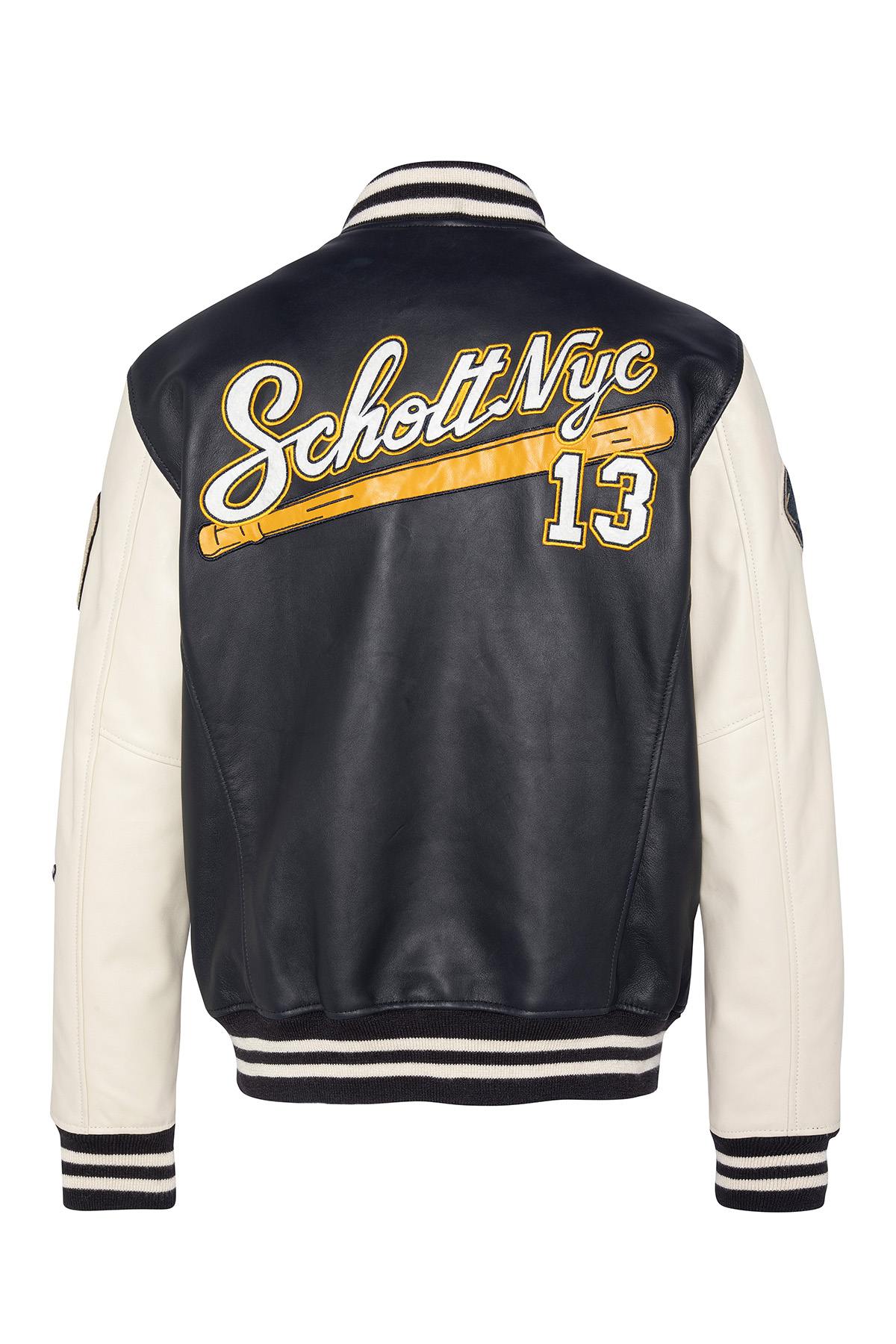 Varsity teddy in off-white and navy blue leather - Image n°9