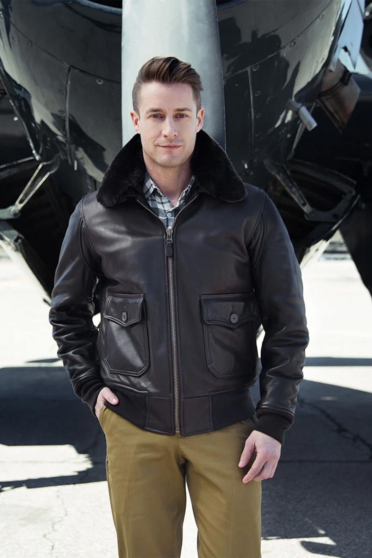 Brown Leather Cockpit G-1 Bomber Jacket - Image n°4